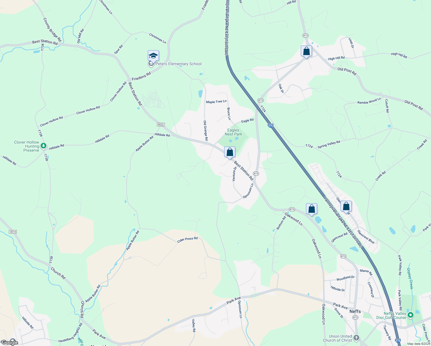map of restaurants, bars, coffee shops, grocery stores, and more near 6462 Ventura Drive in Slatington