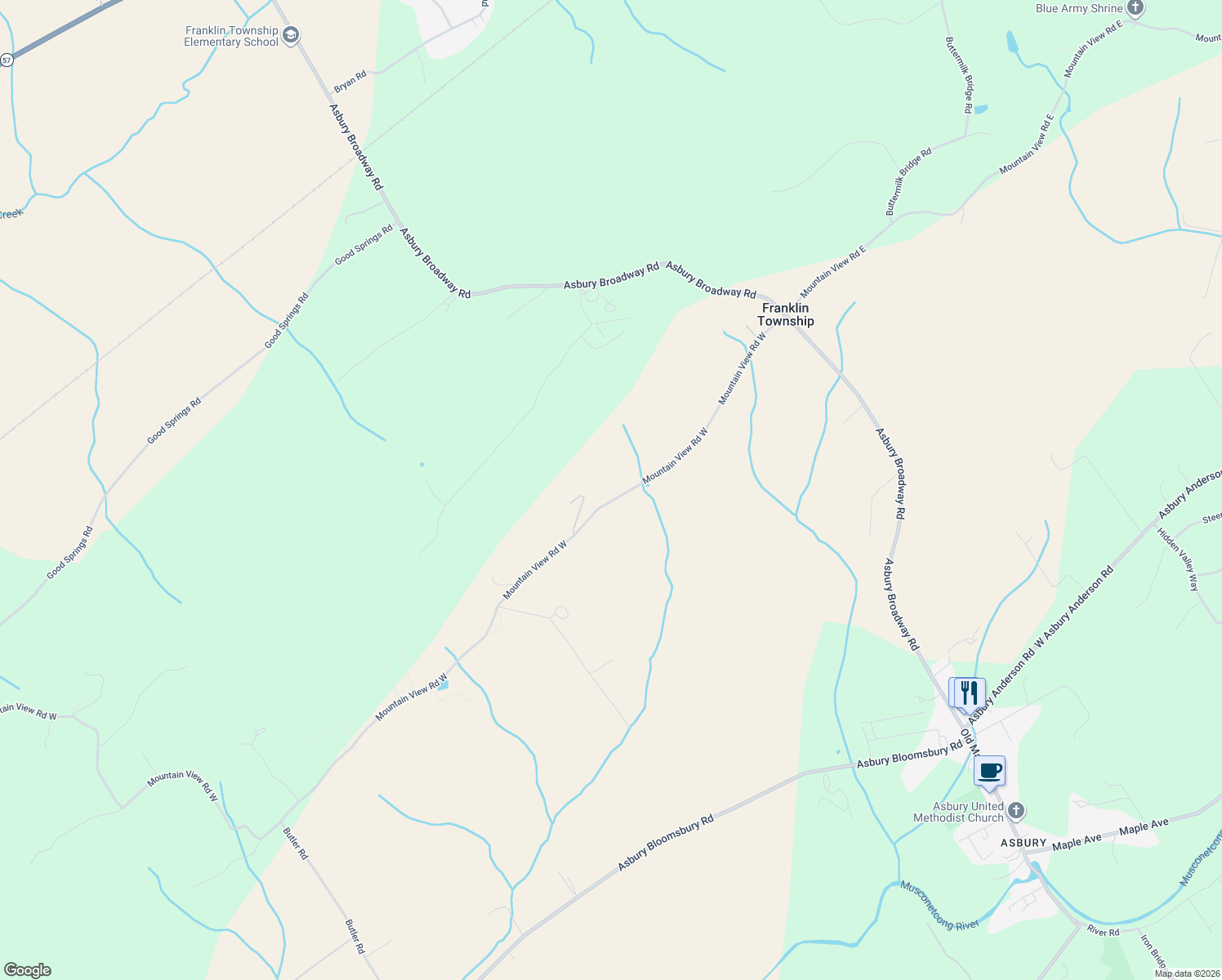map of restaurants, bars, coffee shops, grocery stores, and more near 295 Mountain View Road West in Asbury