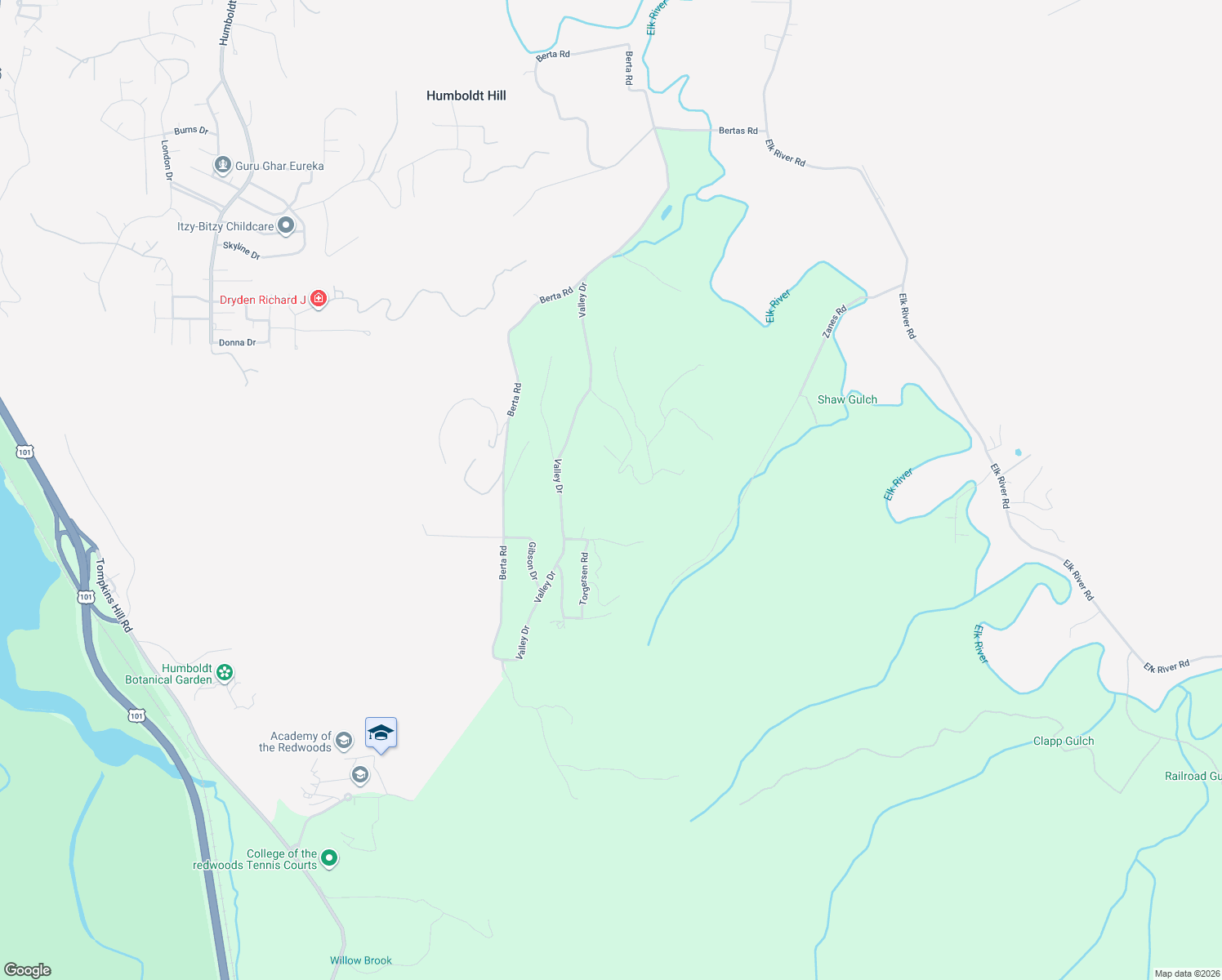 map of restaurants, bars, coffee shops, grocery stores, and more near 1145 Greenpoint Road in Eureka