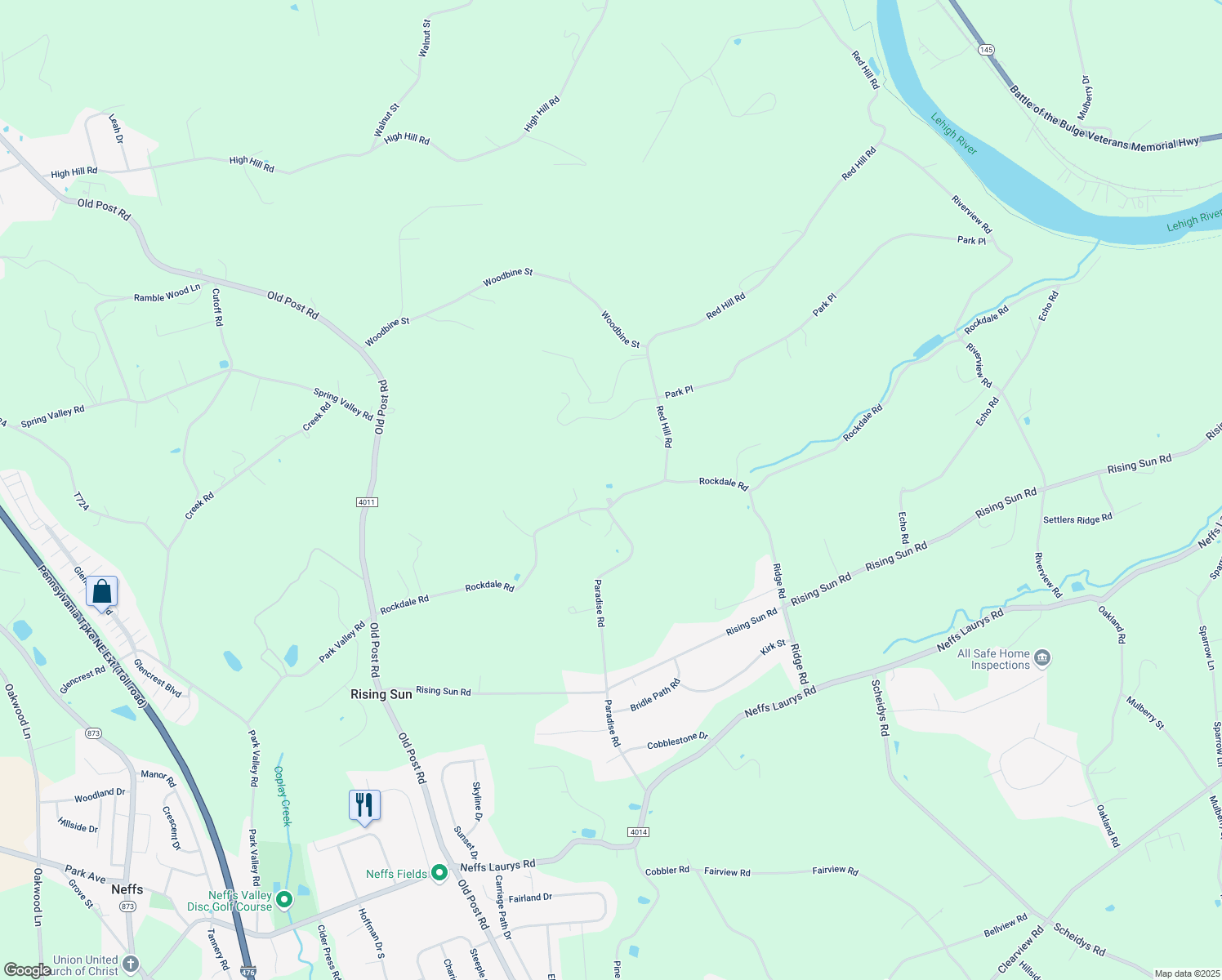 map of restaurants, bars, coffee shops, grocery stores, and more near 2659 Rockdale Road in Slatington