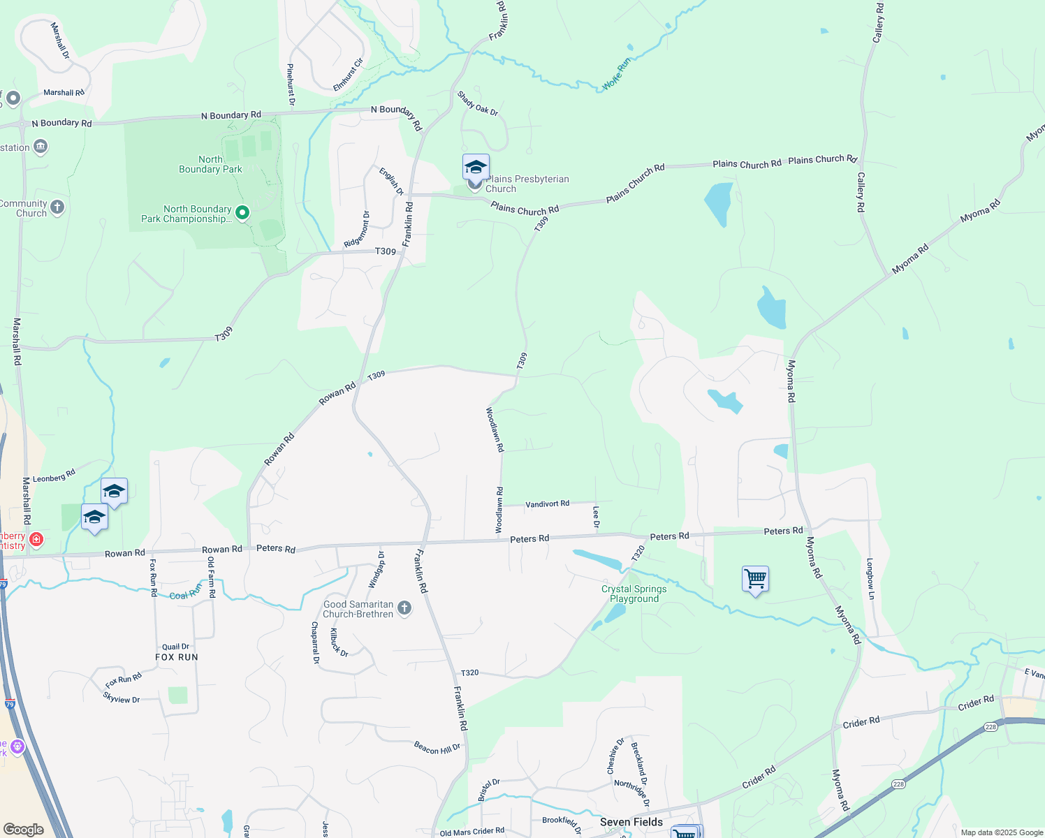 map of restaurants, bars, coffee shops, grocery stores, and more near 108 Windwood Heights Drive in Cranberry Township