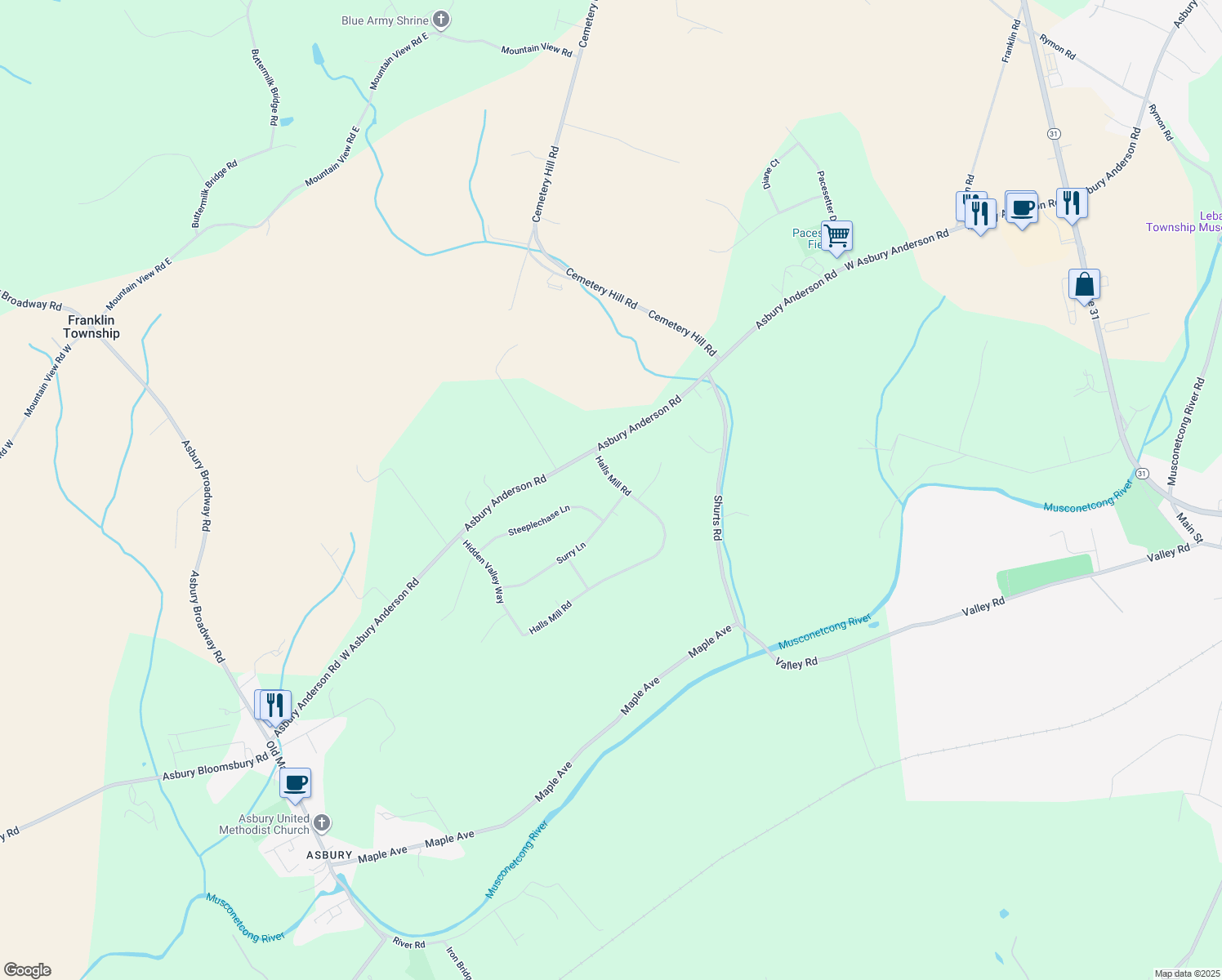 map of restaurants, bars, coffee shops, grocery stores, and more near 4 Halls Mill Road in Asbury
