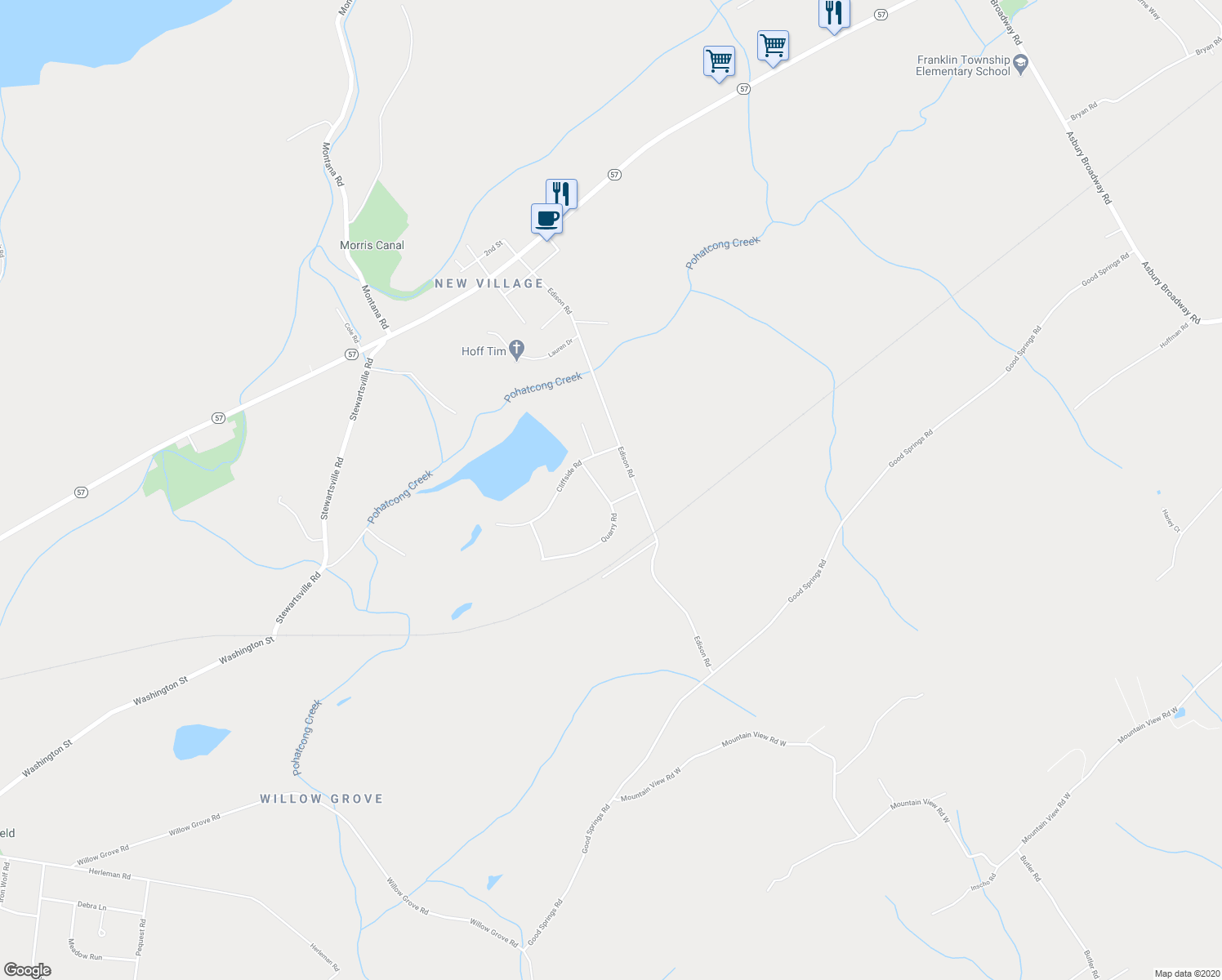 map of restaurants, bars, coffee shops, grocery stores, and more near 5 Quarry Road in Stewartsville
