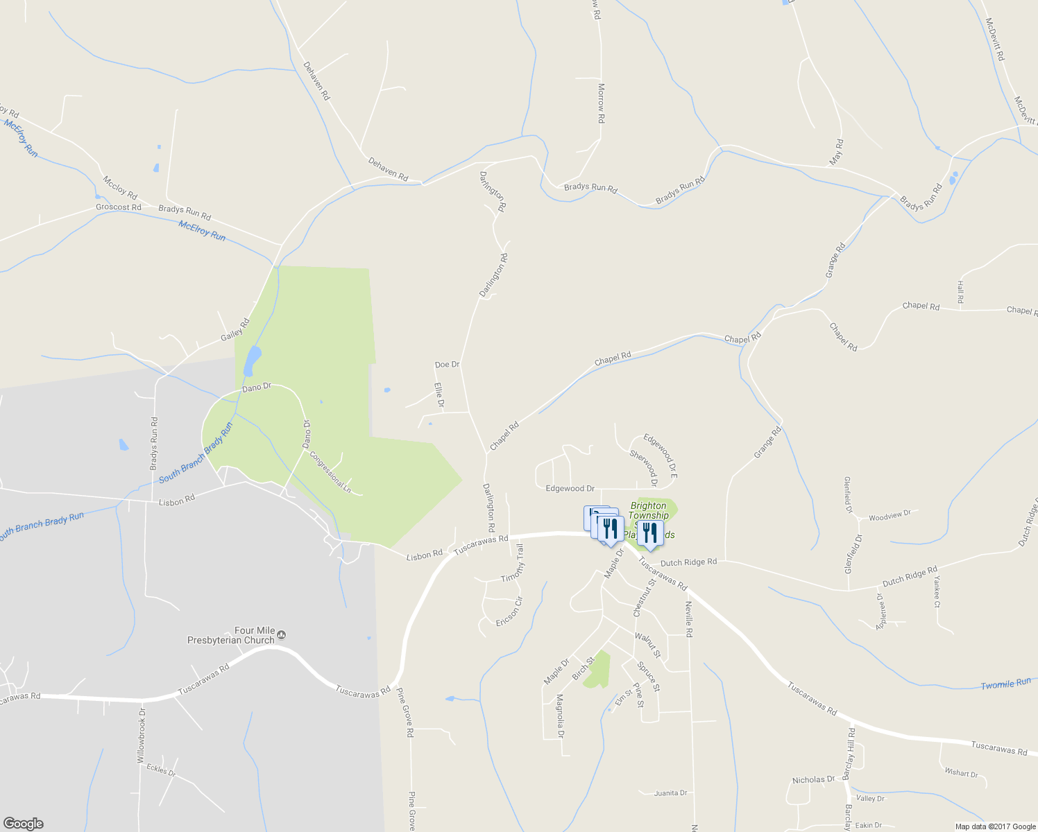 map of restaurants, bars, coffee shops, grocery stores, and more near 2840 Chapel Road in Beaver