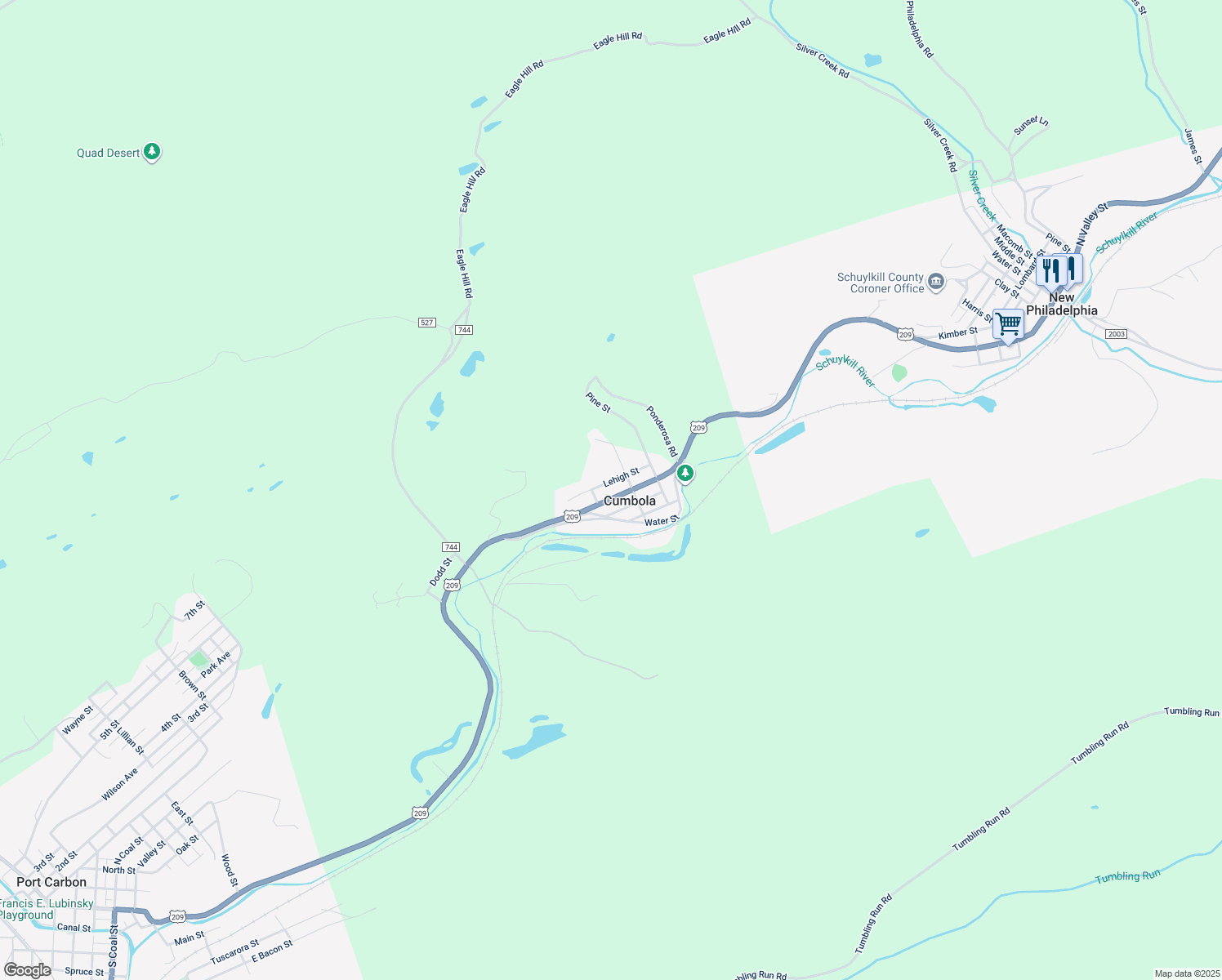 map of restaurants, bars, coffee shops, grocery stores, and more near 193 Market Street in Tamaqua