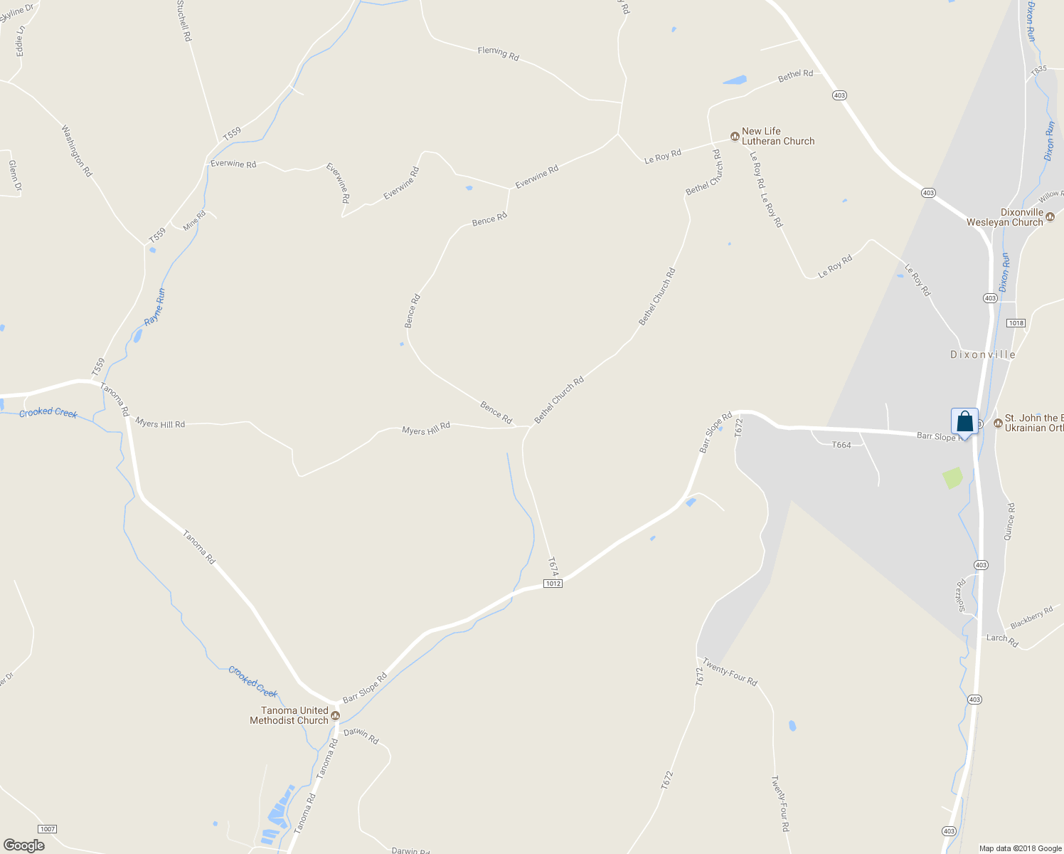 map of restaurants, bars, coffee shops, grocery stores, and more near 658 Bethel Church Road in Marion Center