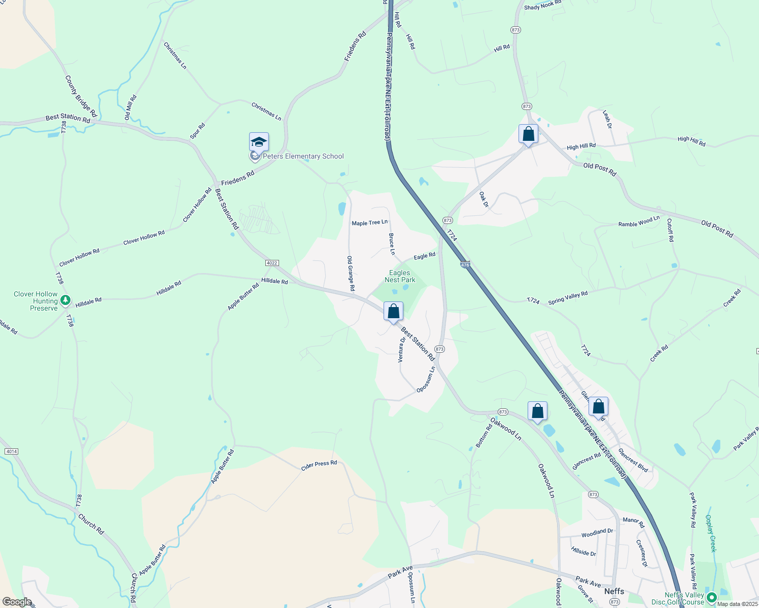 map of restaurants, bars, coffee shops, grocery stores, and more near 3845 Best Station Road in Slatington