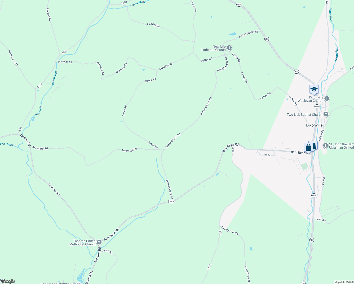 map of restaurants, bars, coffee shops, grocery stores, and more near 658 Bethel Church Road in Marion Center