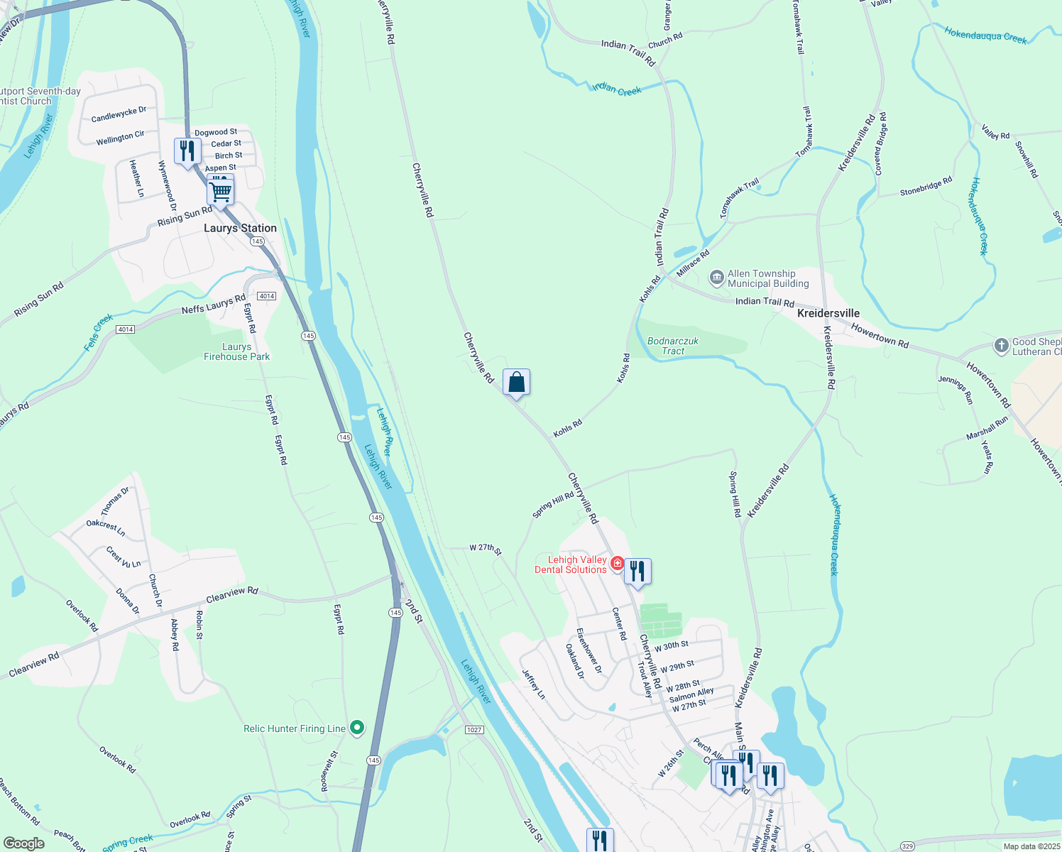map of restaurants, bars, coffee shops, grocery stores, and more near 3773 Cherryville Road in Northampton
