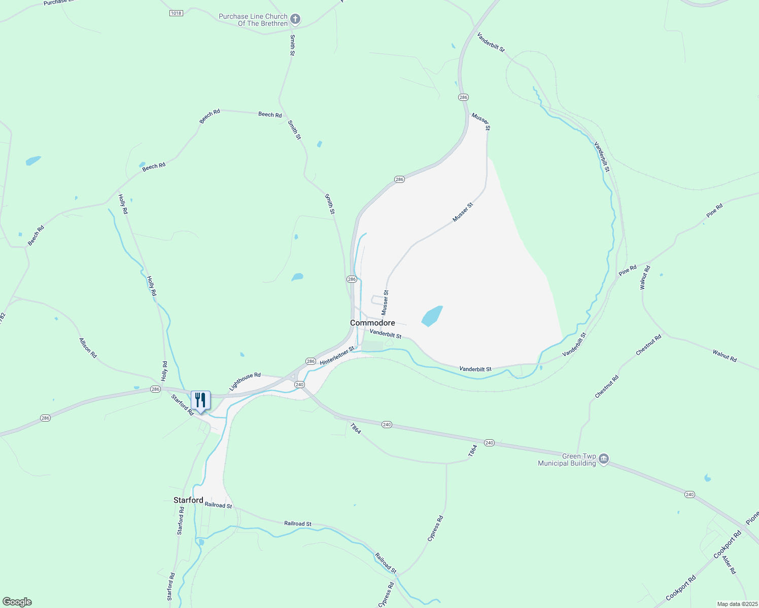 map of restaurants, bars, coffee shops, grocery stores, and more near Fisher Street in Commodore