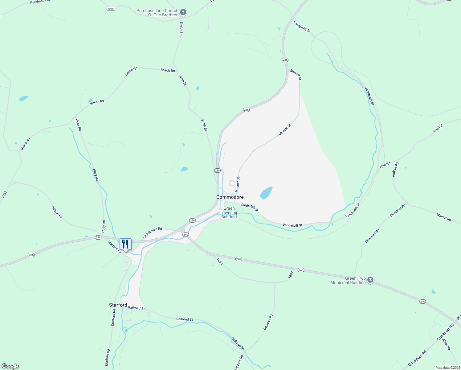 map of restaurants, bars, coffee shops, grocery stores, and more near Fisher Street in Commodore
