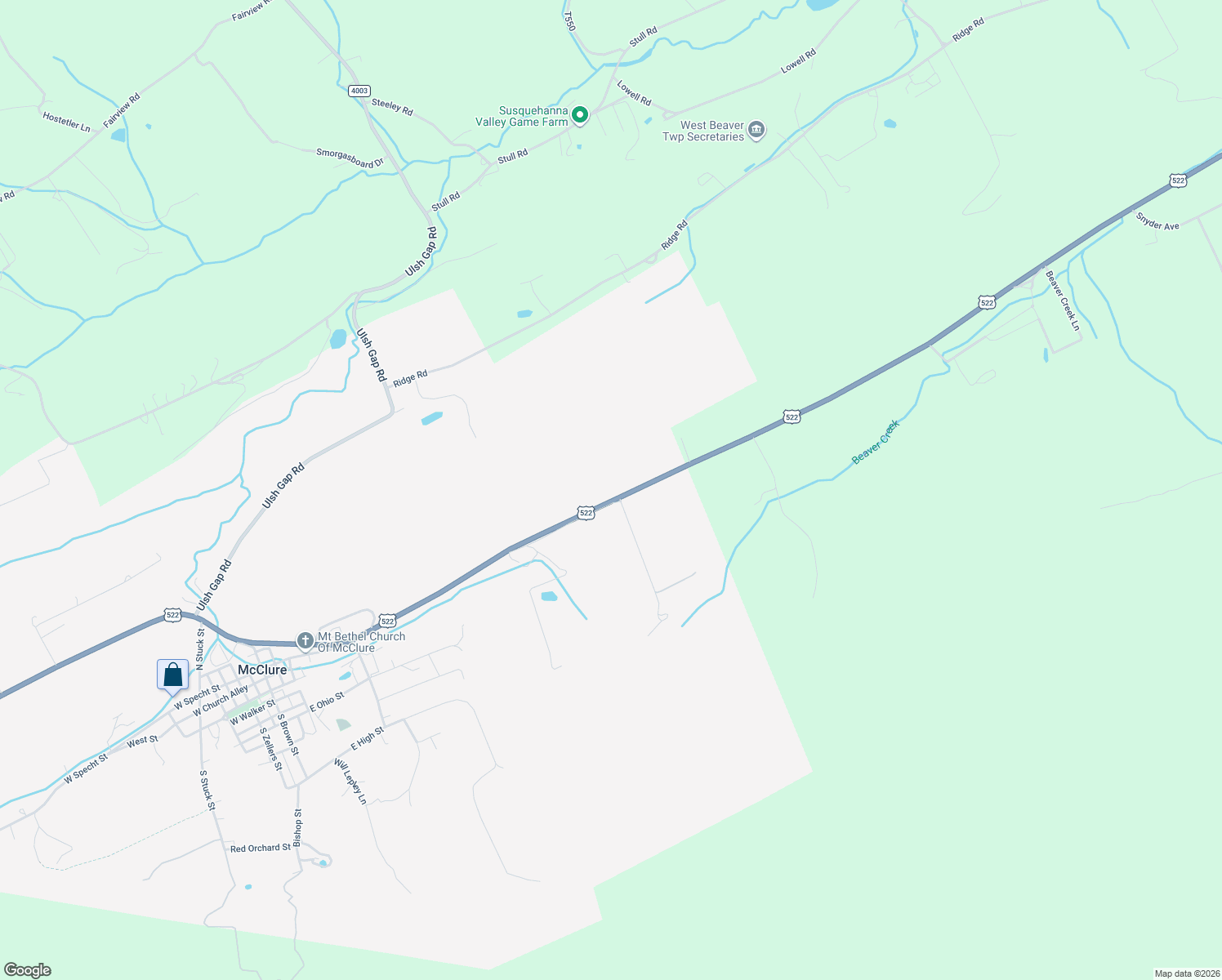 map of restaurants, bars, coffee shops, grocery stores, and more near 24362 U.S. 522 in McClure