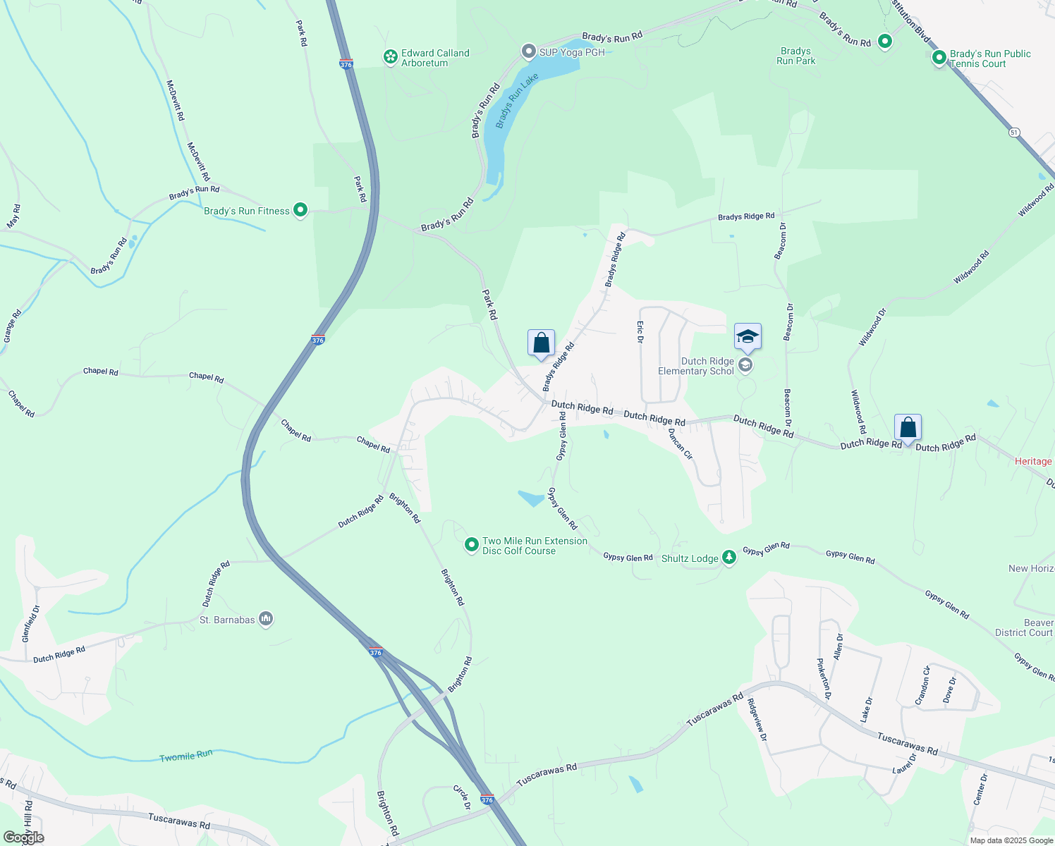 map of restaurants, bars, coffee shops, grocery stores, and more near 2950 Dutch Ridge Road in Beaver