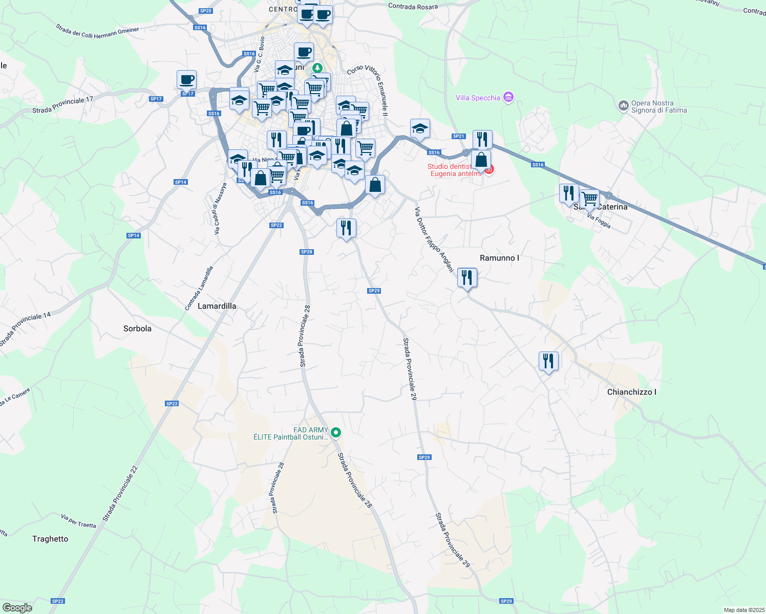 map of restaurants, bars, coffee shops, grocery stores, and more near 29 SP29 in Provincia di Brindisi