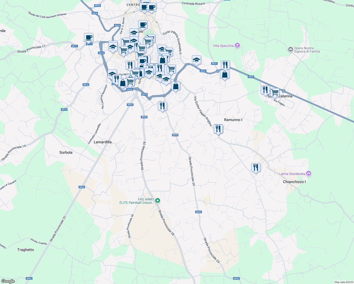 map of restaurants, bars, coffee shops, grocery stores, and more near 29 Strada Provinciale 29 in Provincia di Brindisi