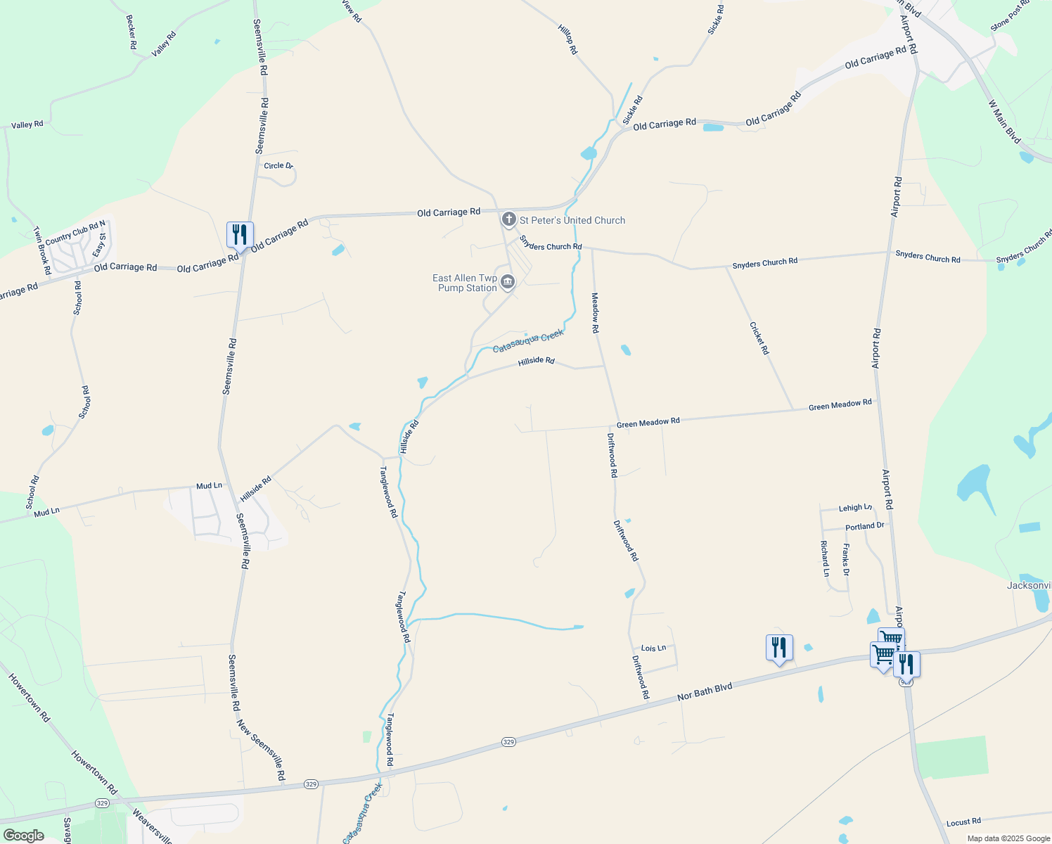 map of restaurants, bars, coffee shops, grocery stores, and more near 5251 Green Meadow Rd in Northampton