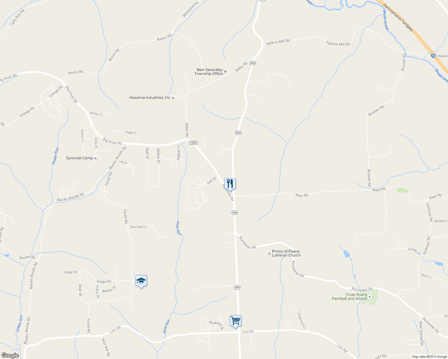 map of restaurants, bars, coffee shops, grocery stores, and more near 733 Big Knob Road in Rochester