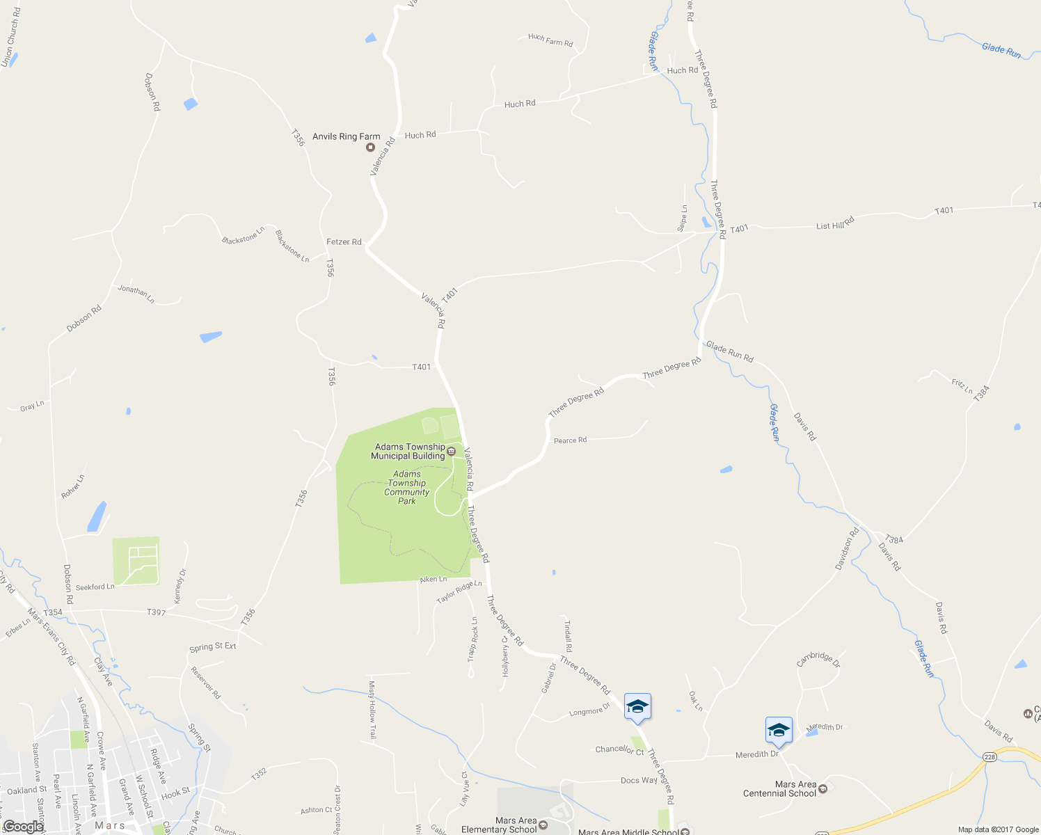 map of restaurants, bars, coffee shops, grocery stores, and more near 1564 Three Degree Road in Mars