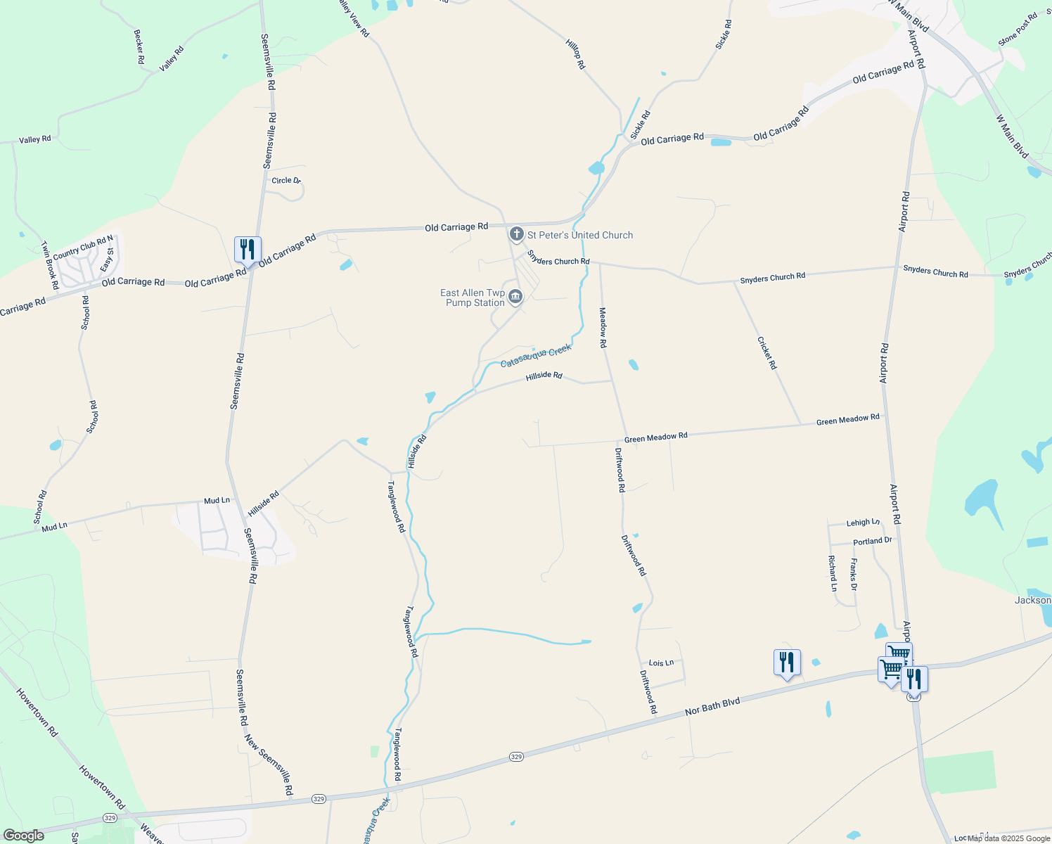 map of restaurants, bars, coffee shops, grocery stores, and more near 5271 Green Meadow Road in Northampton