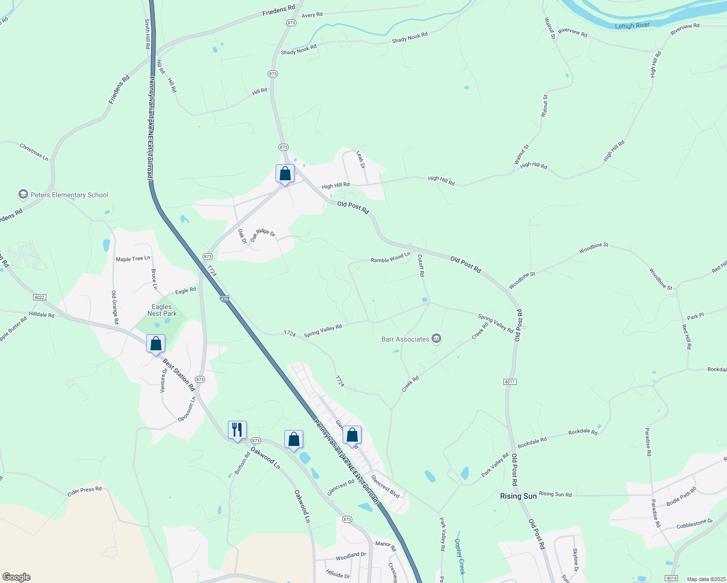 map of restaurants, bars, coffee shops, grocery stores, and more near 3319 Spring Valley Road in Slatington