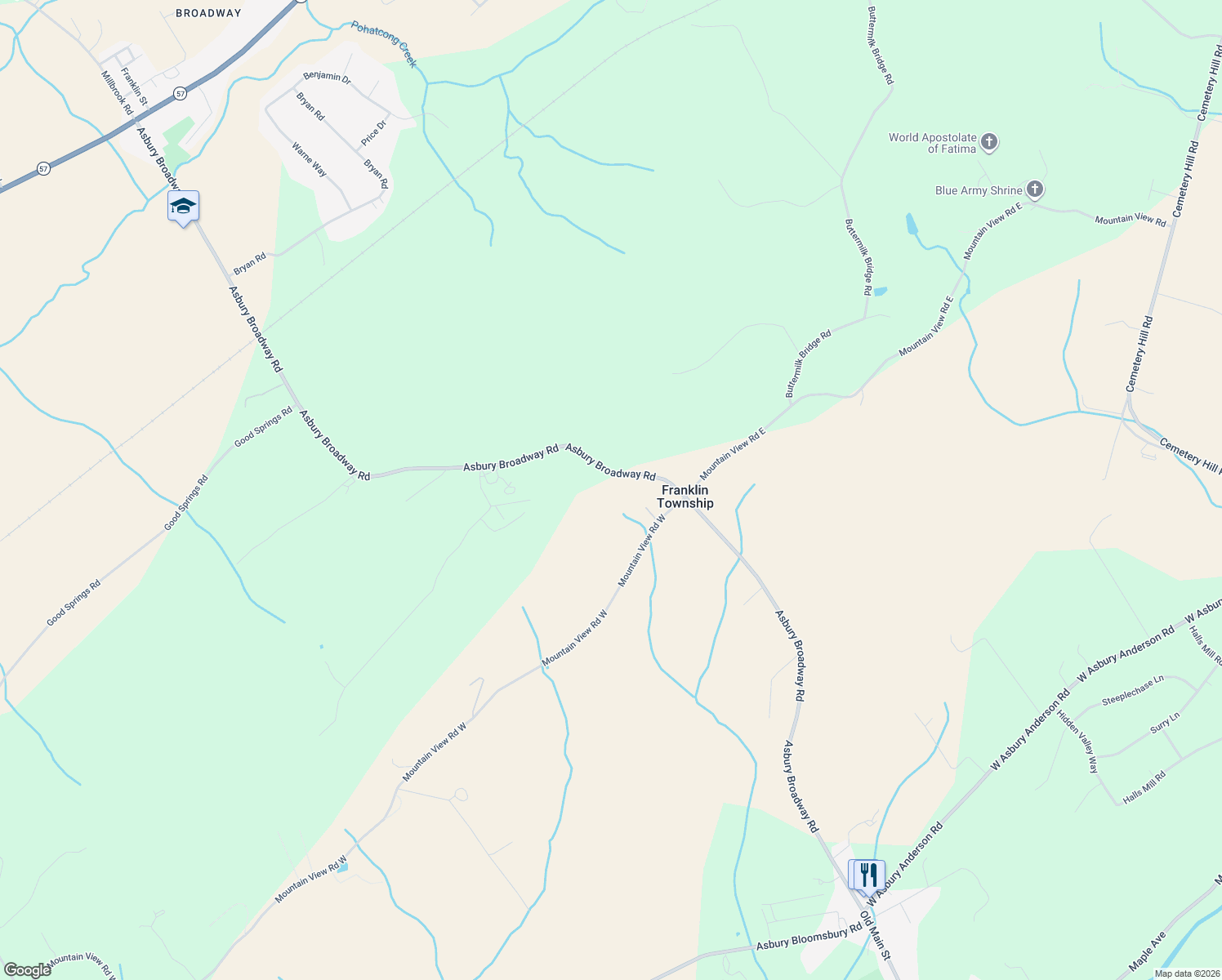 map of restaurants, bars, coffee shops, grocery stores, and more near 212 Asbury Broadway Road in Franklin Township