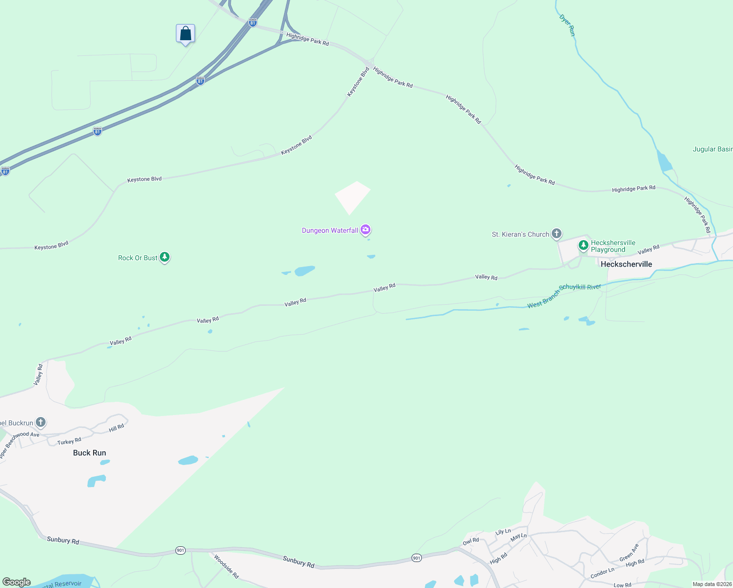 map of restaurants, bars, coffee shops, grocery stores, and more near 580 Valley Road in Pottsville