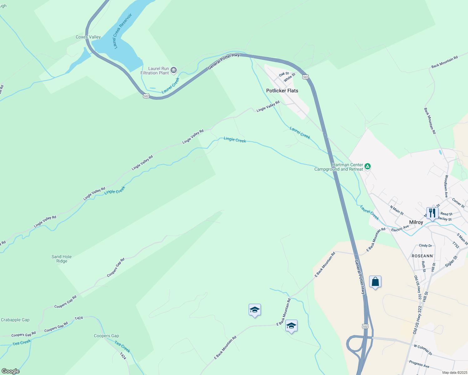 map of restaurants, bars, coffee shops, grocery stores, and more near in Milroy