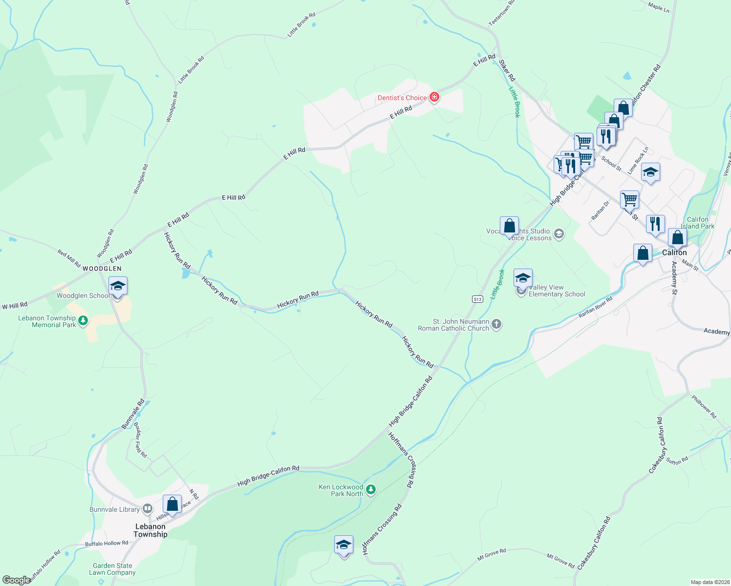 map of restaurants, bars, coffee shops, grocery stores, and more near 2 Elk Ridge Road in Califon