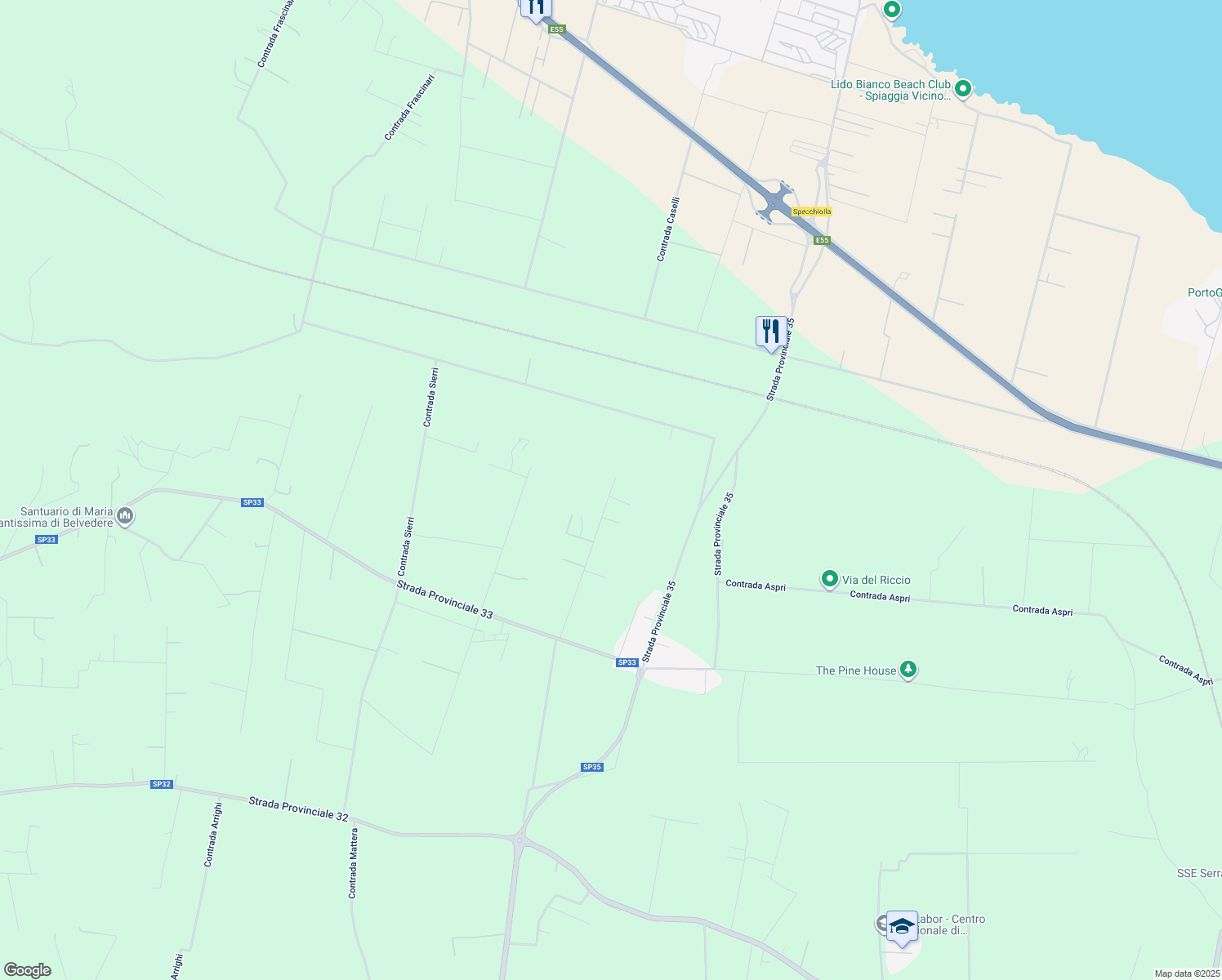 map of restaurants, bars, coffee shops, grocery stores, and more near 31 Contrada Sierri in Provincia di Brindisi