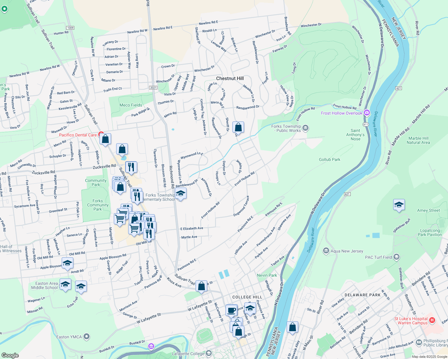 map of restaurants, bars, coffee shops, grocery stores, and more near 1820 Dayton Drive in Easton