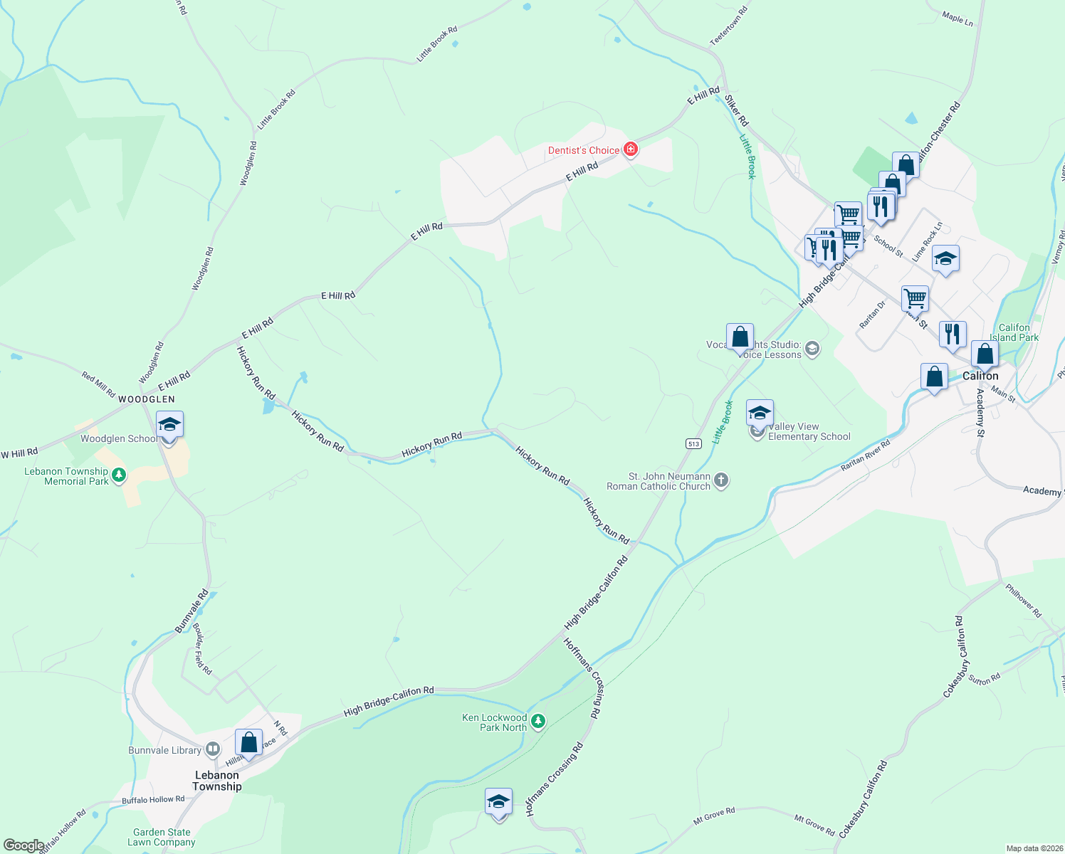 map of restaurants, bars, coffee shops, grocery stores, and more near 2 Elk Ridge Road in Califon