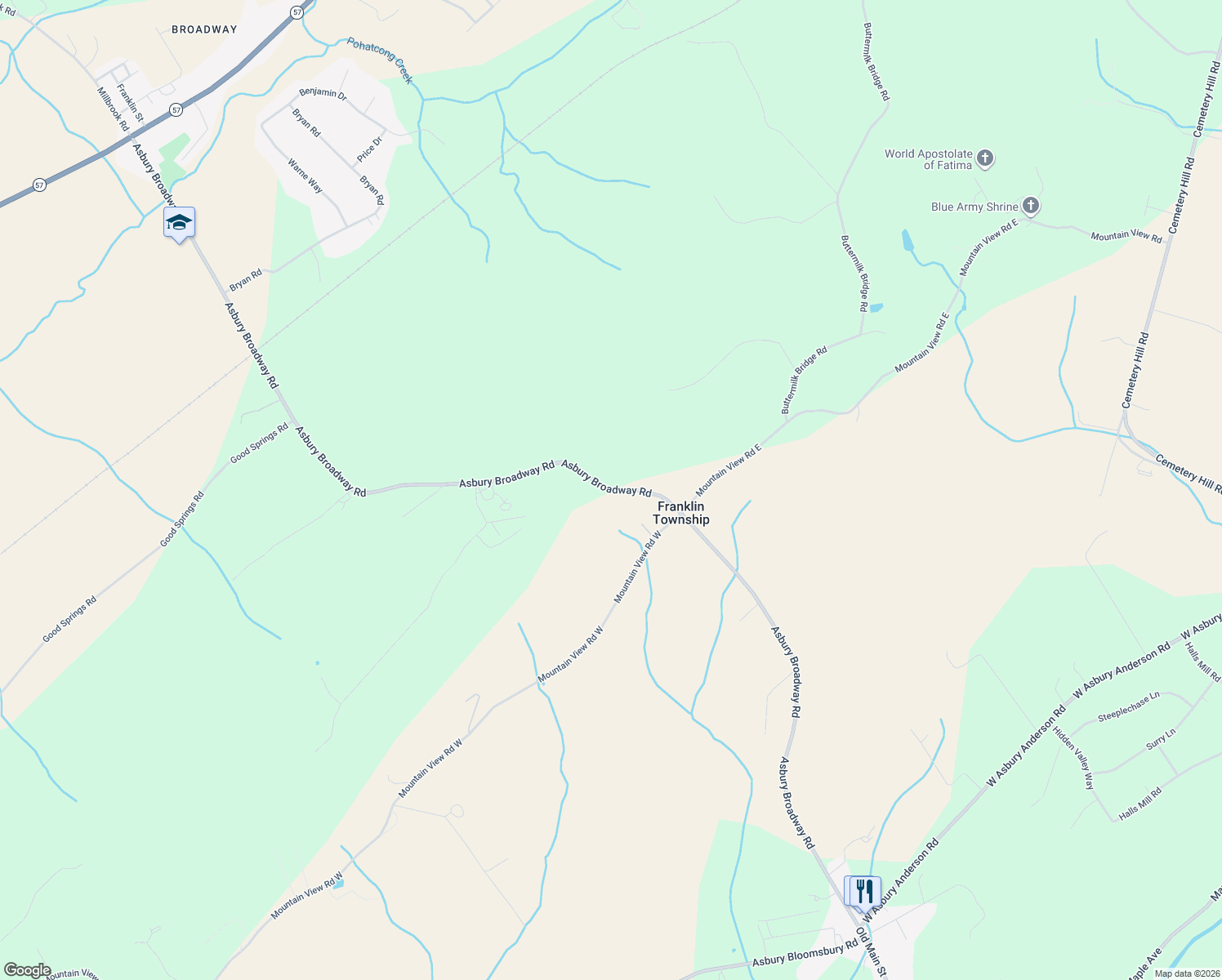 map of restaurants, bars, coffee shops, grocery stores, and more near 212 Asbury Broadway Road in Asbury