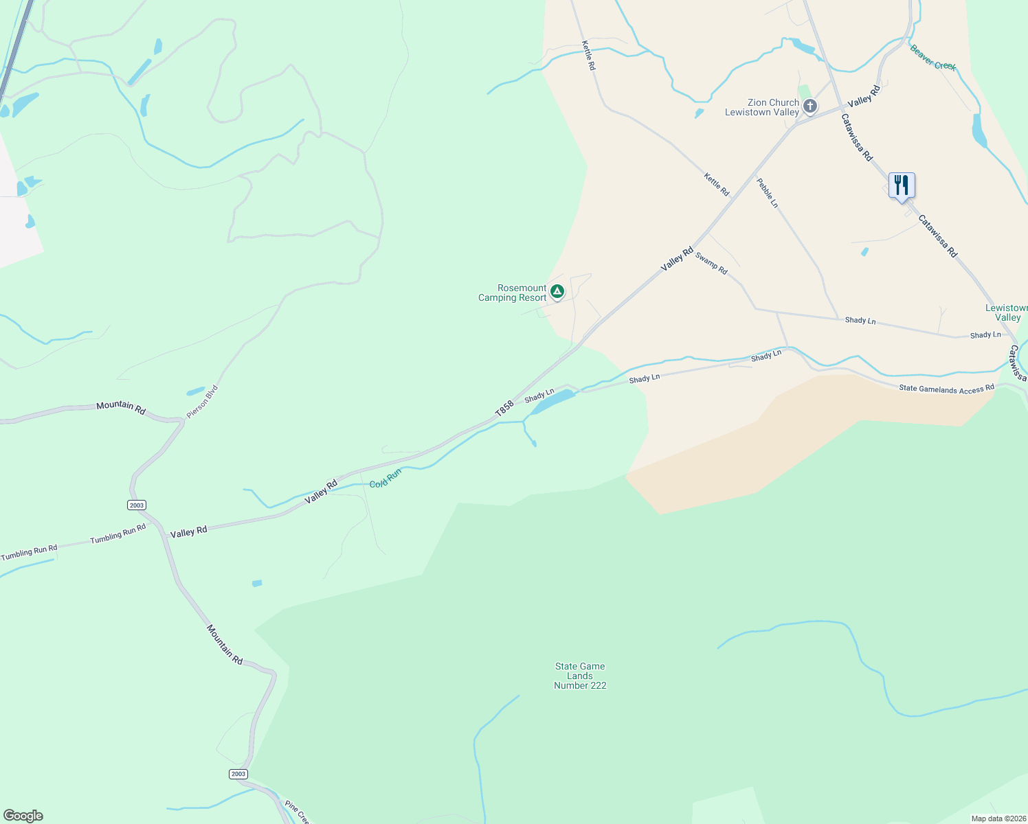 map of restaurants, bars, coffee shops, grocery stores, and more near 1002 Shady Lane in Tamaqua