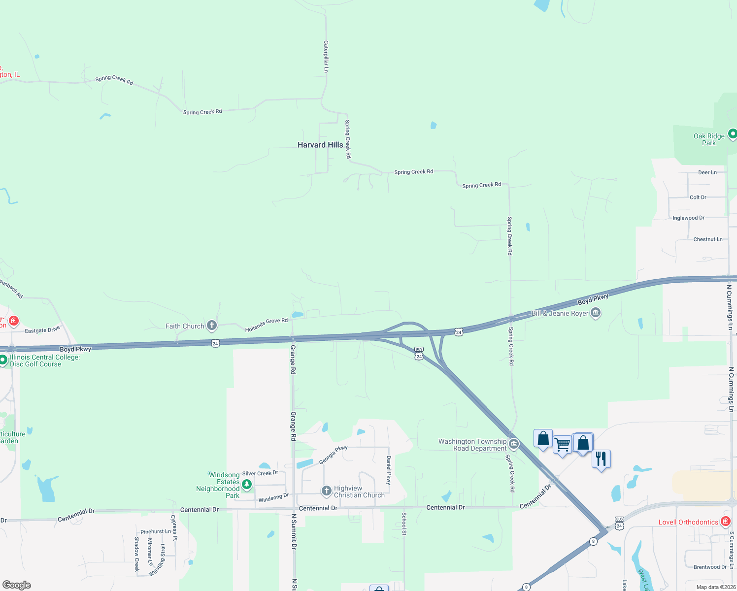 map of restaurants, bars, coffee shops, grocery stores, and more near 119 Hollands Grove Lane in Washington