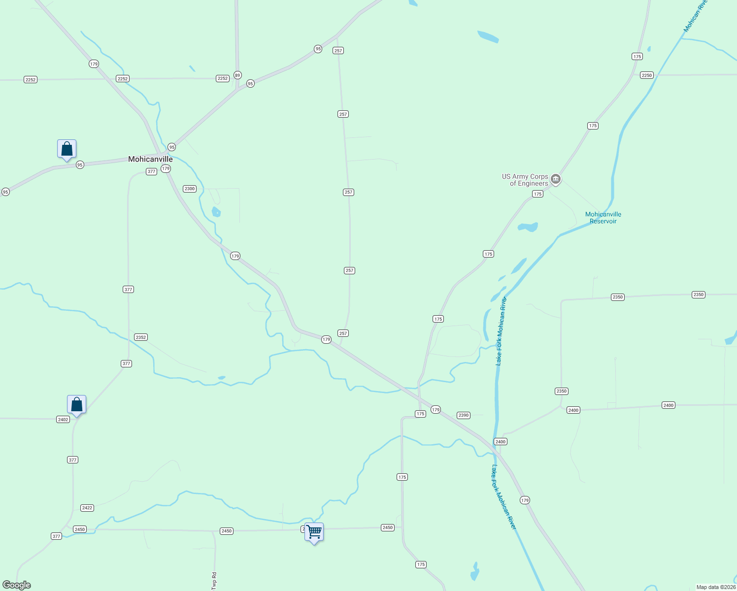 map of restaurants, bars, coffee shops, grocery stores, and more near 2349 Lake Township Road in Loudonville