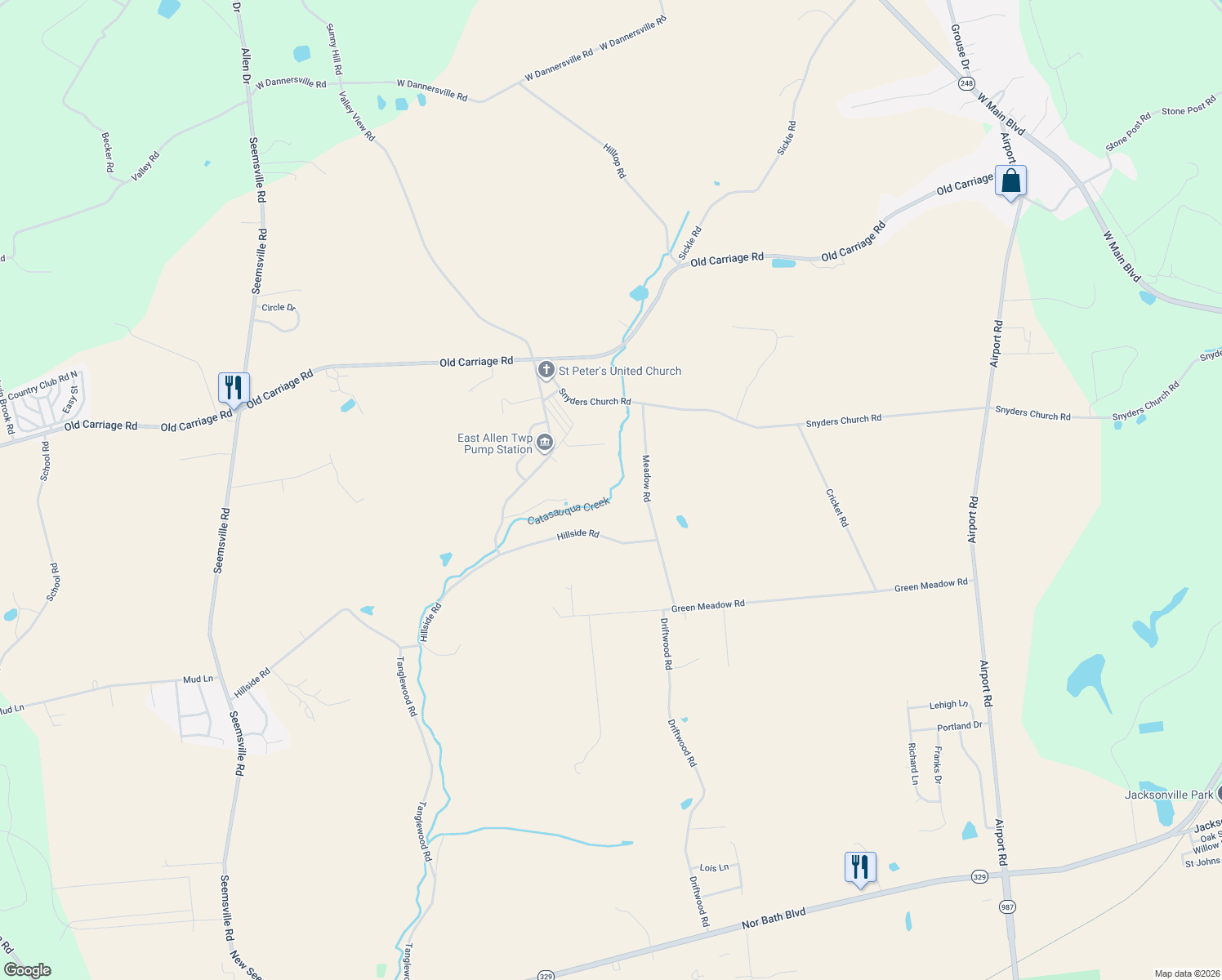 map of restaurants, bars, coffee shops, grocery stores, and more near 8003 Meadow Road in Northampton