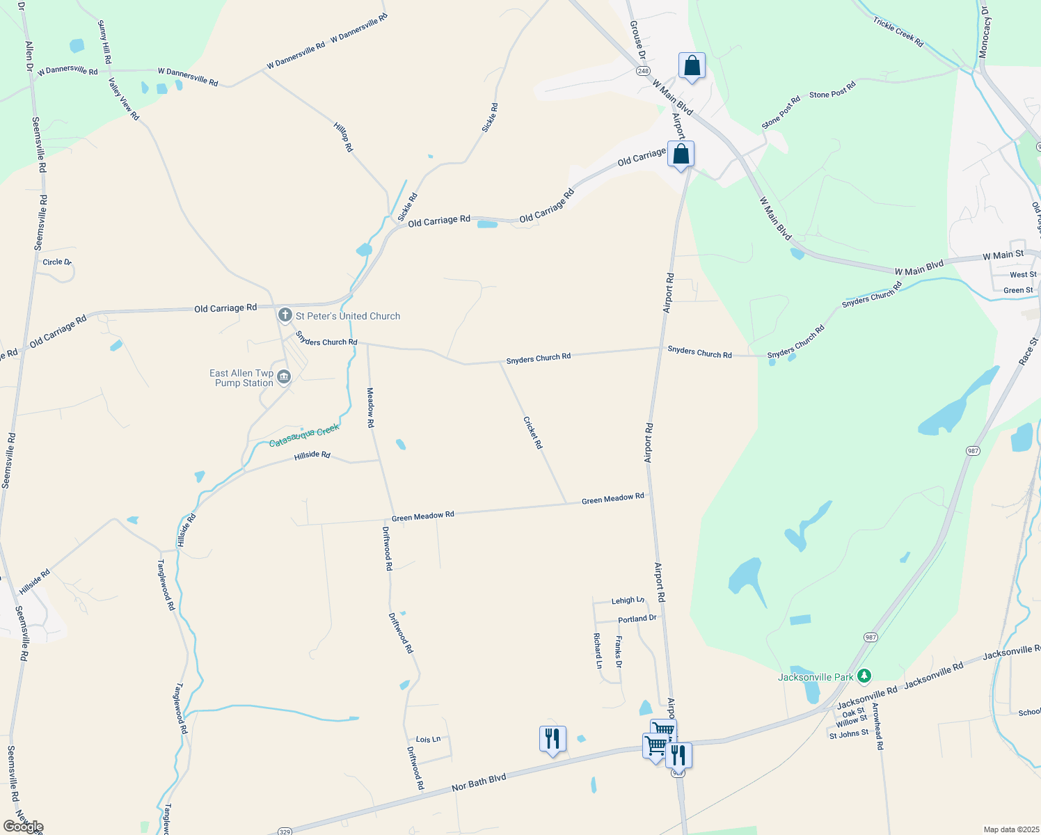map of restaurants, bars, coffee shops, grocery stores, and more near 8003 Cricket Road in Bath