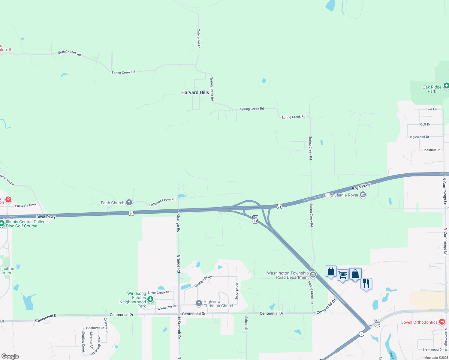 map of restaurants, bars, coffee shops, grocery stores, and more near 119 Hollands Grove Lane in Washington