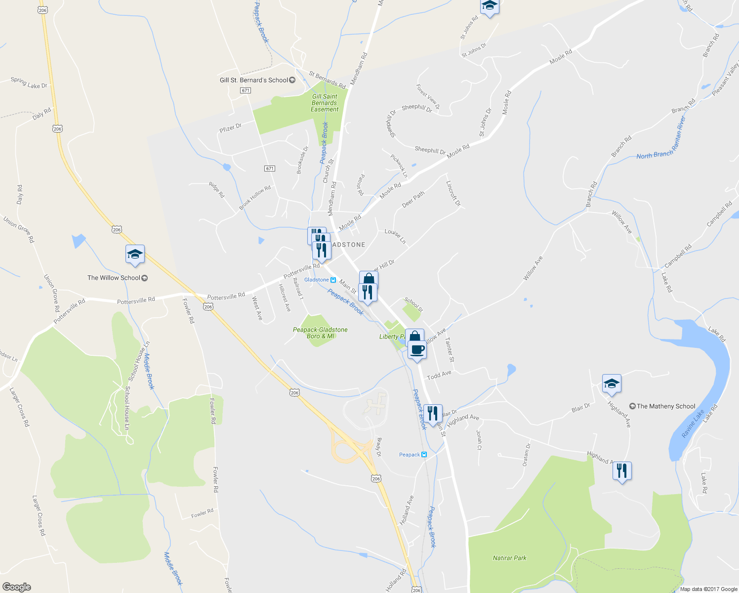 map of restaurants, bars, coffee shops, grocery stores, and more near 210 Main St in Gladstone