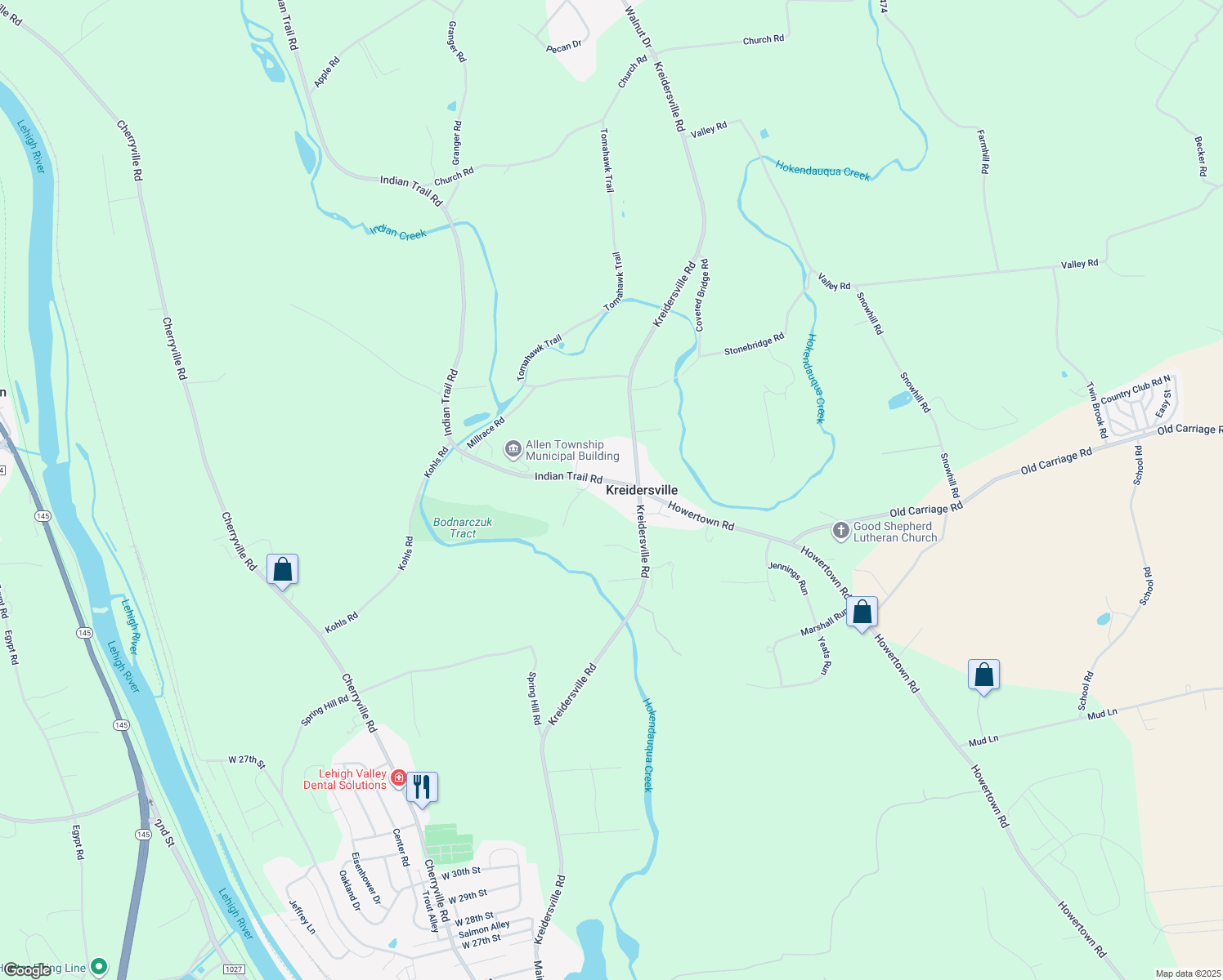 map of restaurants, bars, coffee shops, grocery stores, and more near 4441 Indian Trail Road in Northampton