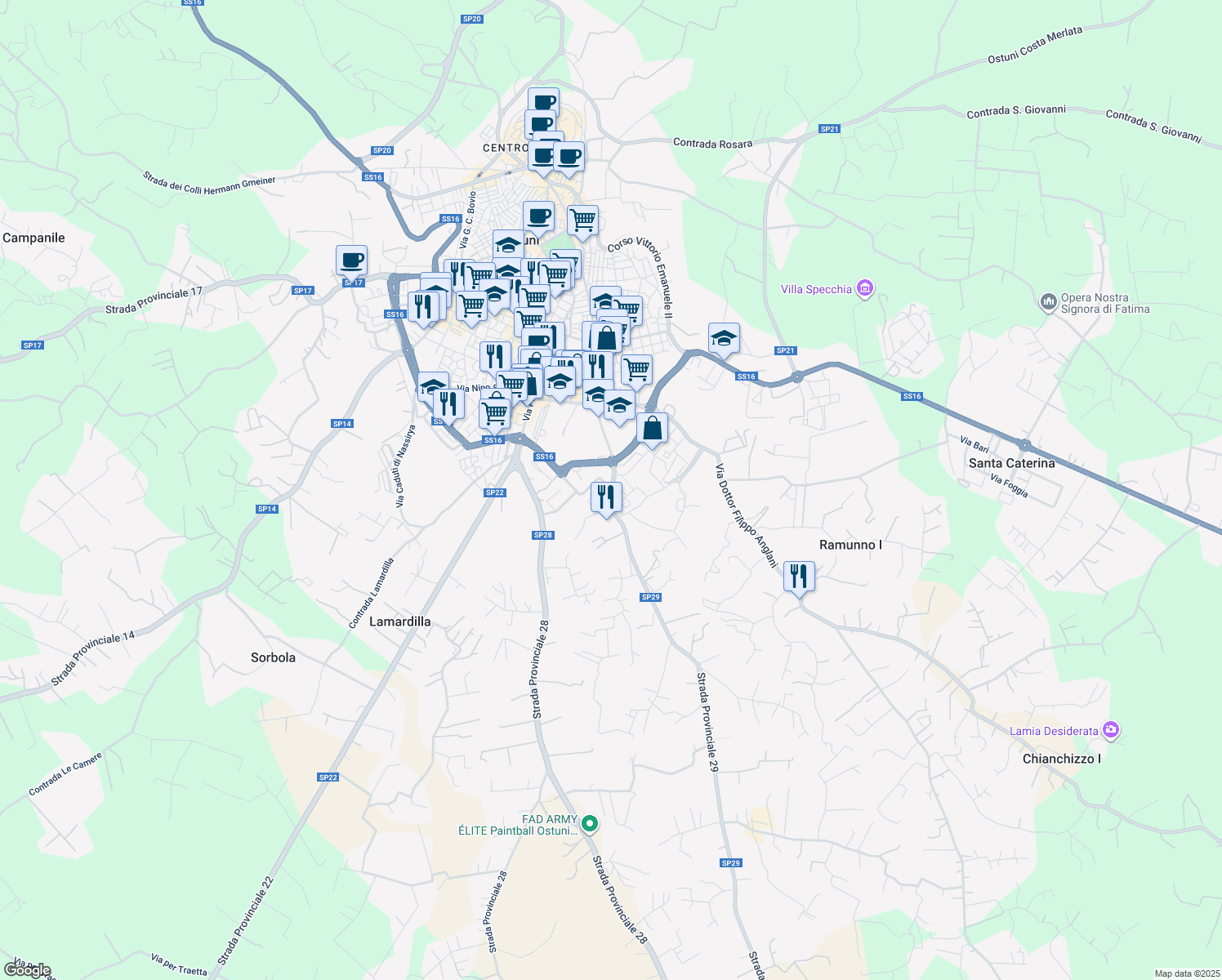 map of restaurants, bars, coffee shops, grocery stores, and more near in Ostuni