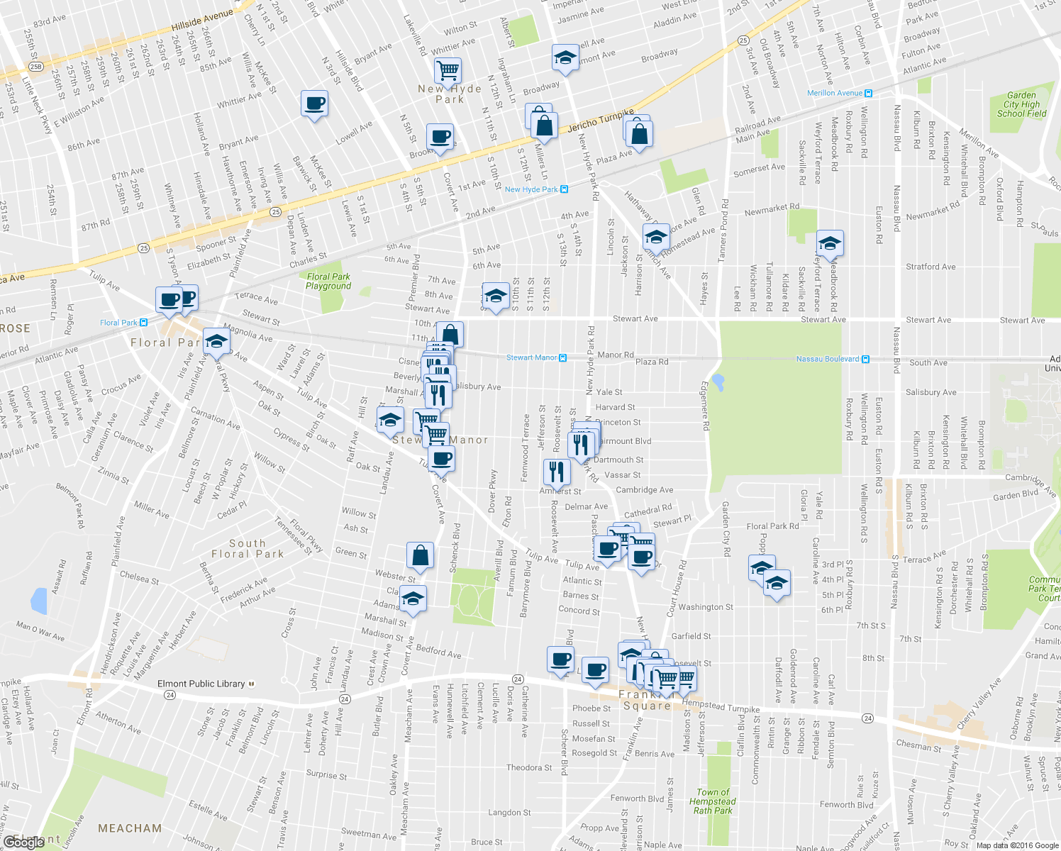 map of restaurants, bars, coffee shops, grocery stores, and more near 110 Fernwood Terrace in Stewart Manor