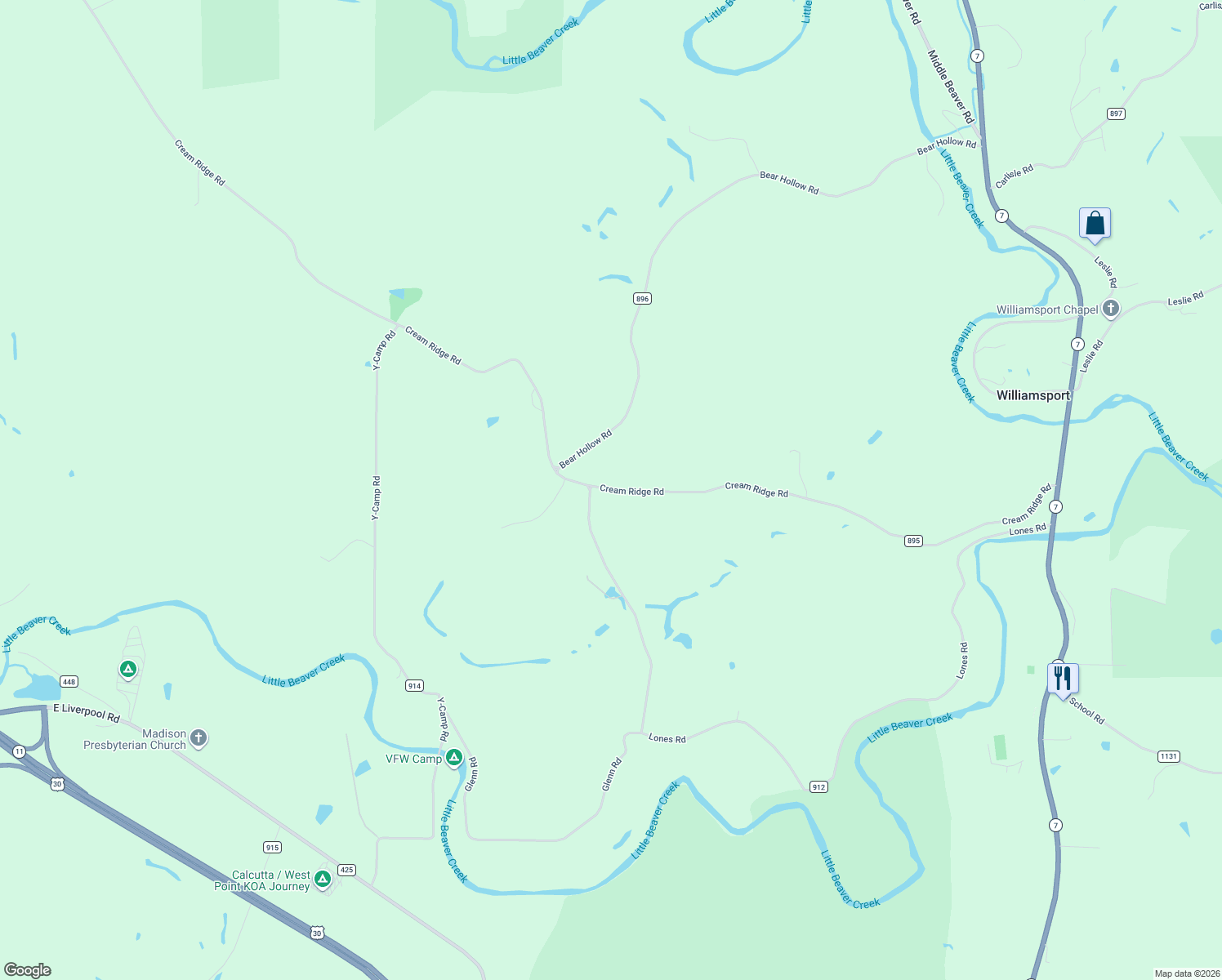 map of restaurants, bars, coffee shops, grocery stores, and more near 44719 Cream Ridge Road in Lisbon
