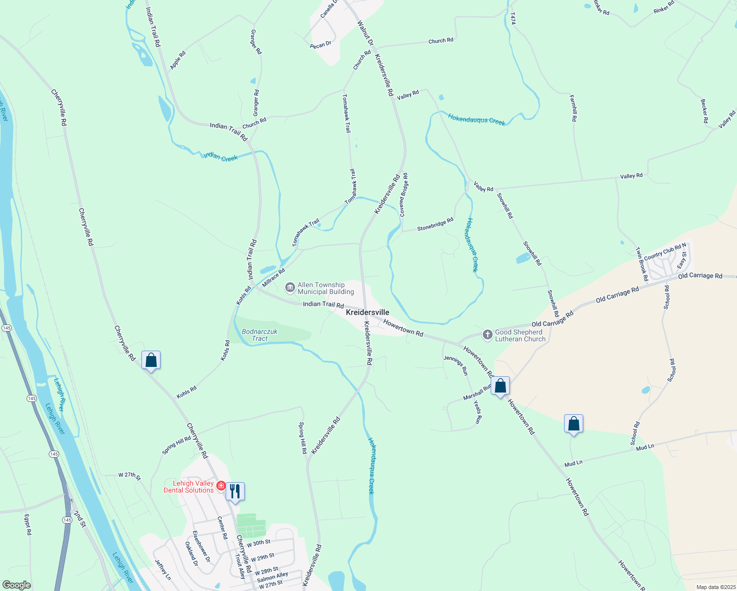 map of restaurants, bars, coffee shops, grocery stores, and more near 4038 Kreidersville Road in Northampton