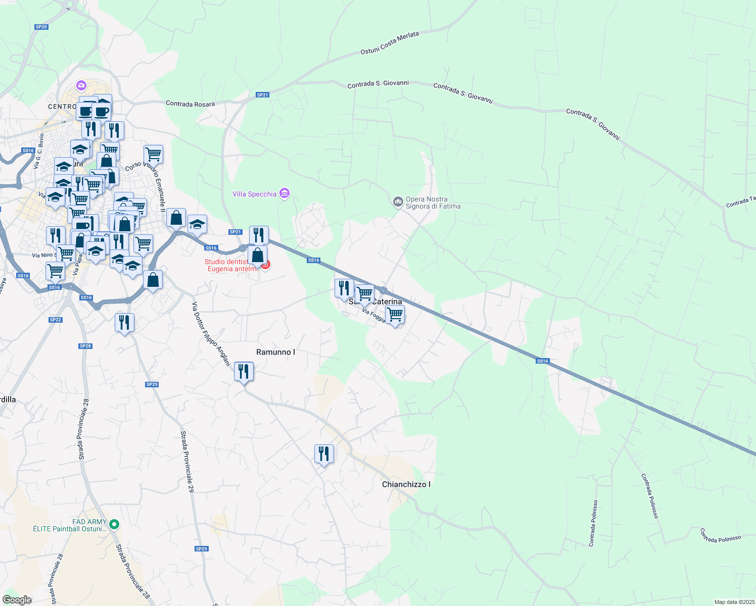 map of restaurants, bars, coffee shops, grocery stores, and more near 30 Via Bari in Santa Caterina