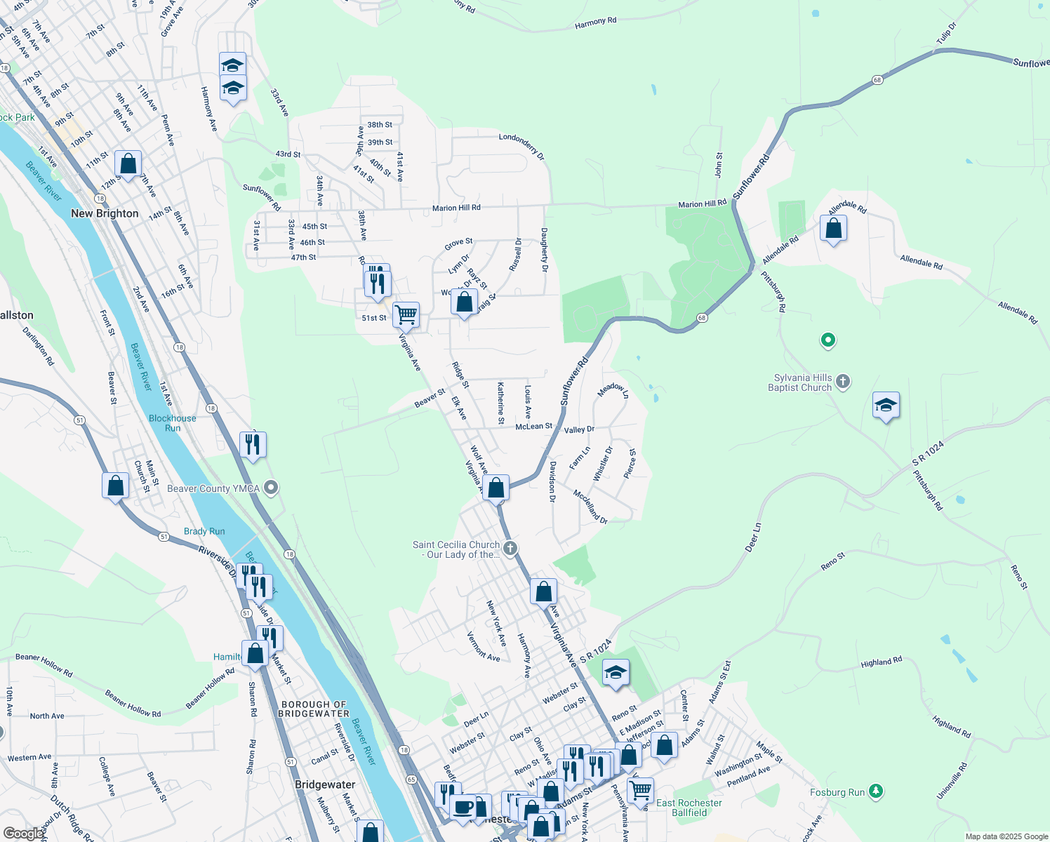 map of restaurants, bars, coffee shops, grocery stores, and more near 742 McLean St in Rochester