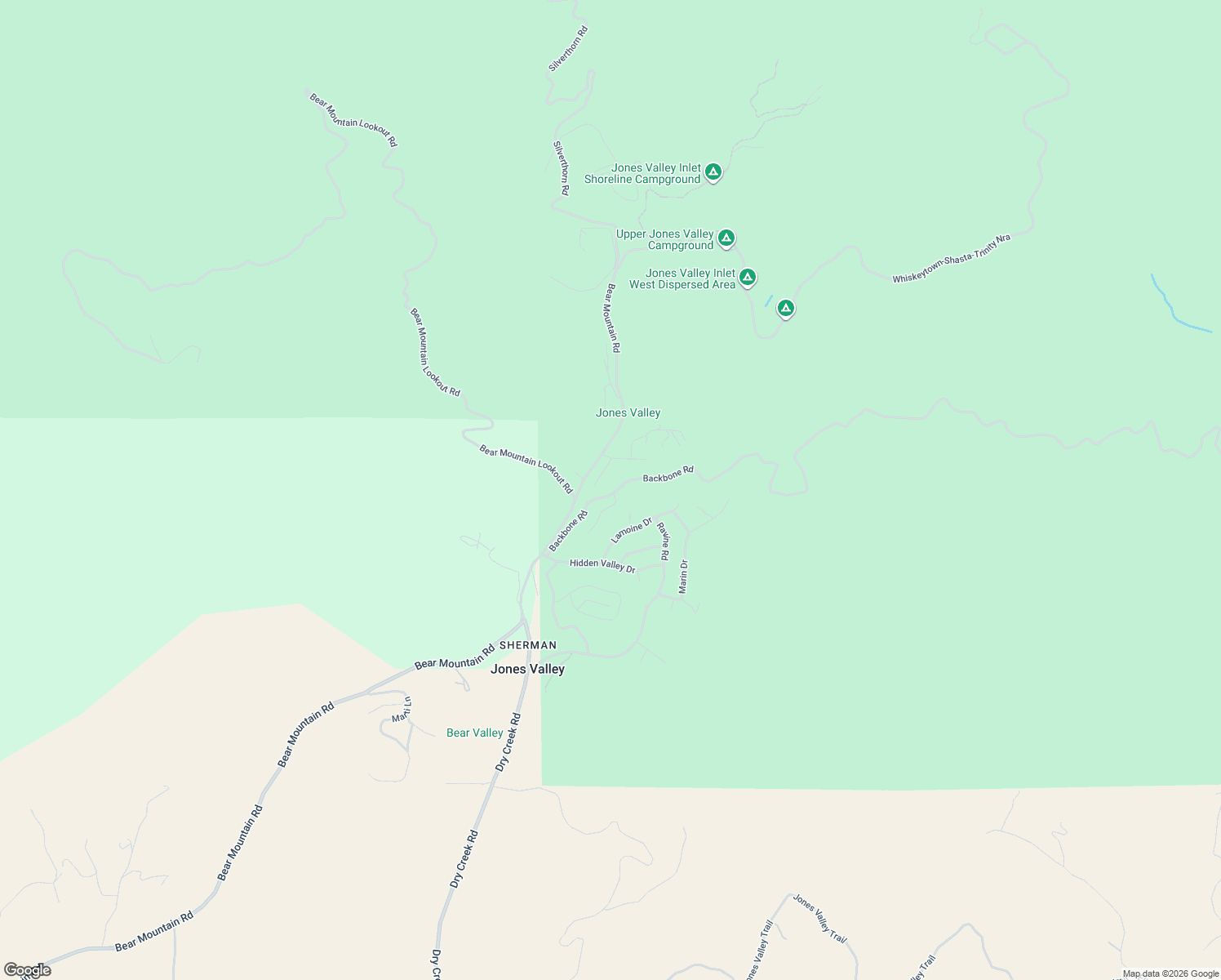 map of restaurants, bars, coffee shops, grocery stores, and more near 22108 Backbone Road in Redding