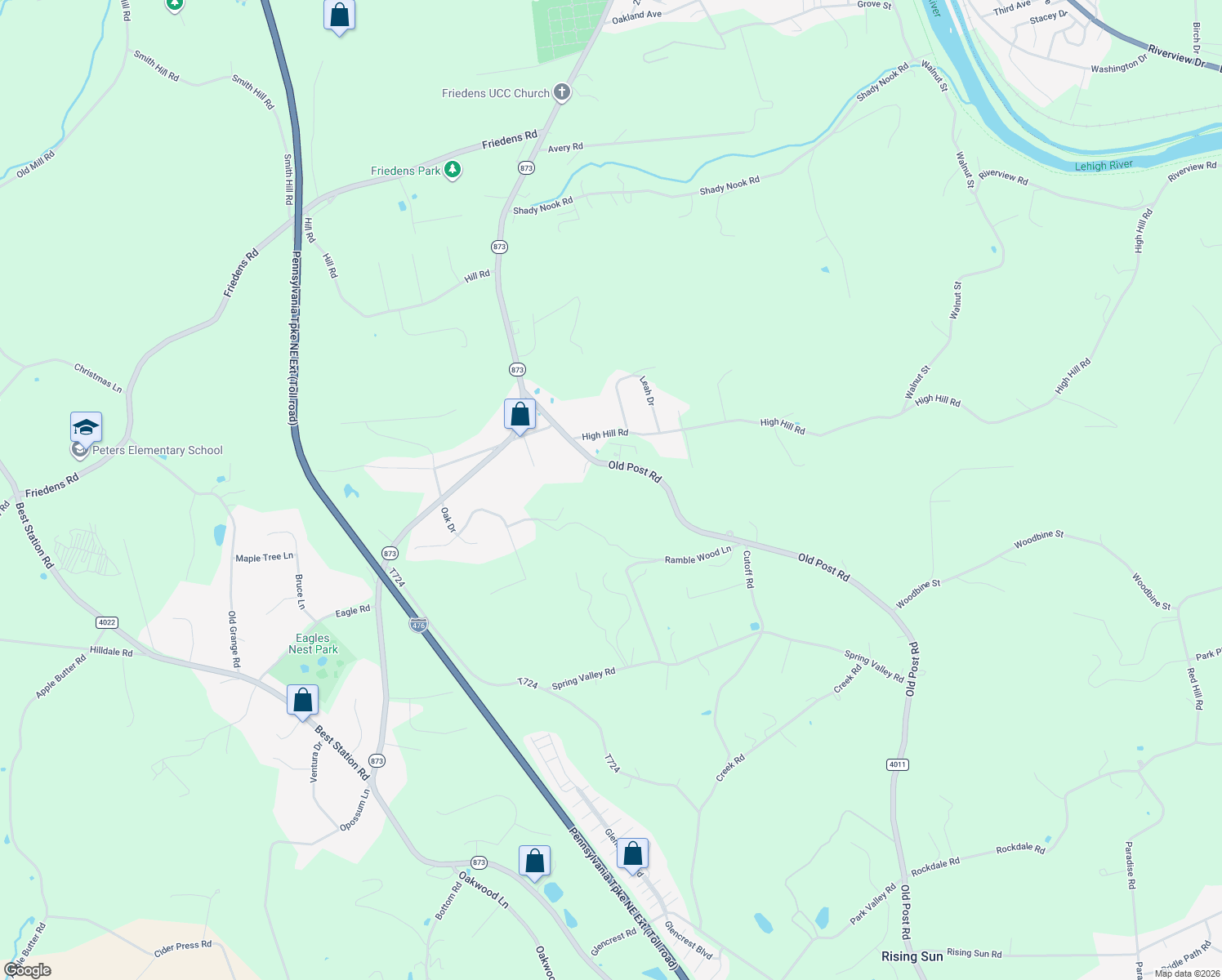 map of restaurants, bars, coffee shops, grocery stores, and more near 3611 Rip Court in Slatington