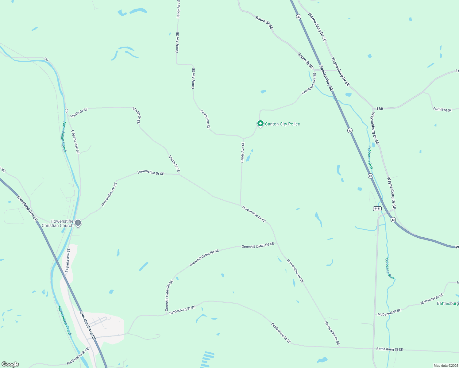 map of restaurants, bars, coffee shops, grocery stores, and more near 3411 Howenstine Drive Southeast in East Sparta