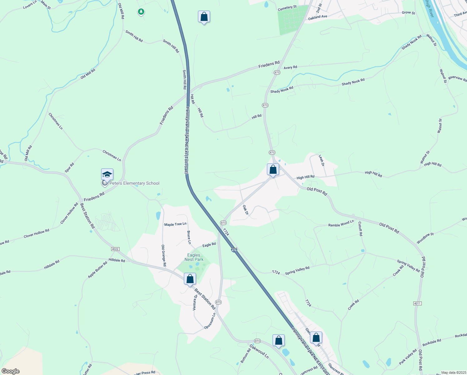 map of restaurants, bars, coffee shops, grocery stores, and more near 3619 Church Street in Slatington